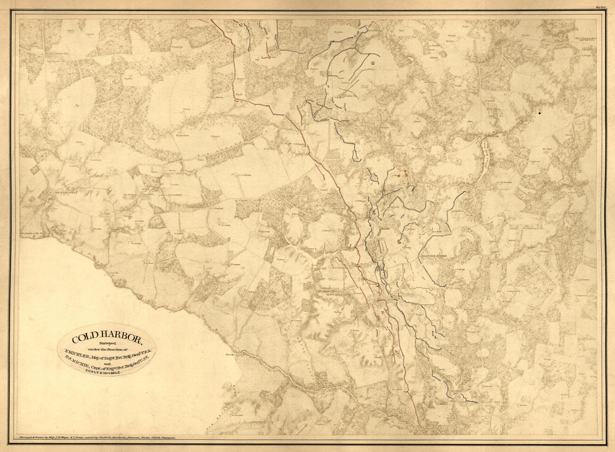 No. VIII - Cold Harbor from Military Maps Illustrating the Operations of the Armies of the Potomac and James Against Richmond, May 4th, 1864 to April 9th, 1865 : Including Battlefields of the Wilderness, Totopotomoy, North Anna, Spottsylvania, … 1867 by Relic Map Company