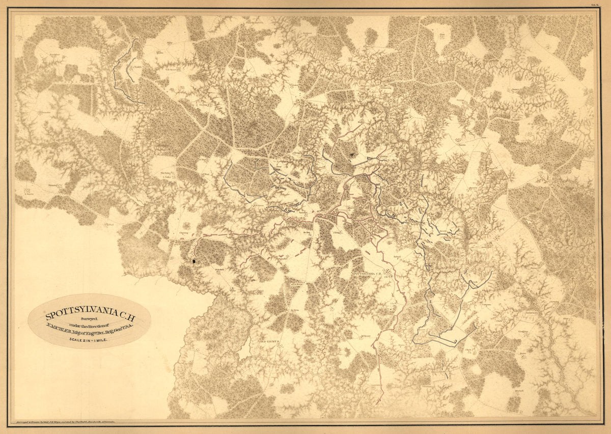 No. V - Spottsylvania C.H. from Military Maps Illustrating the Operations of the Armies of the Potomac and James Against Richmond, May 4th, 1864 to April 9th, 1865 : Including Battlefields of the Wilderness, Totopotomoy, North Anna, Spottsylvania, …... by Relic Map Company