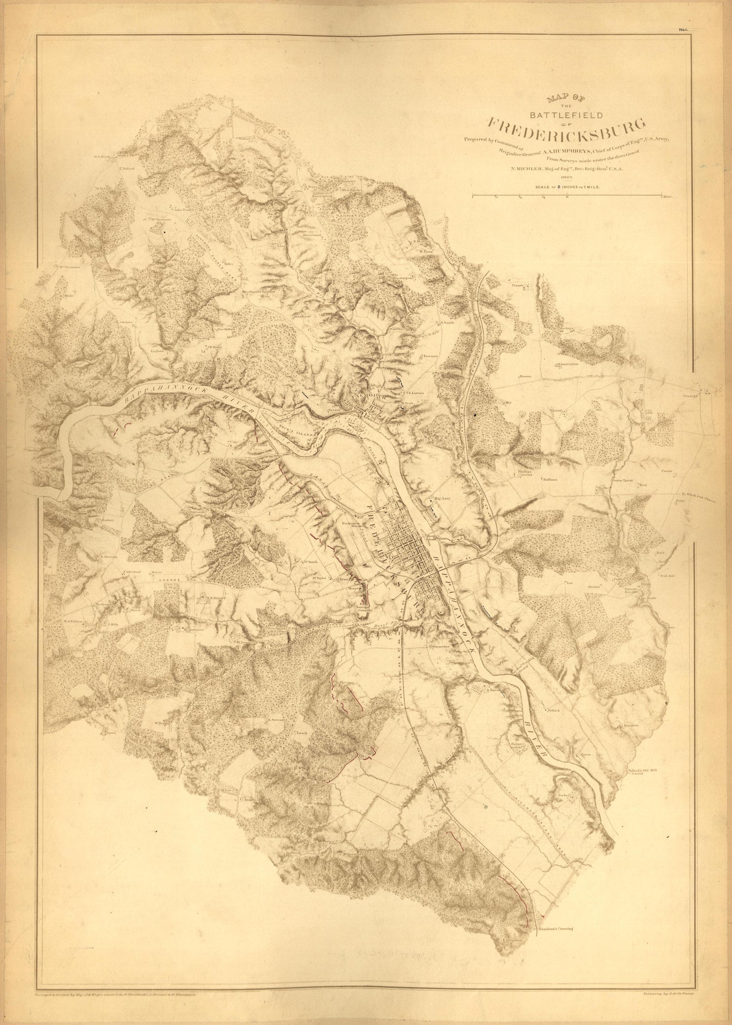 No. I - Map of the Battlefield of Fredericksburg from Military Maps Illustrating the Operations of the Armies of the Potomac and James Against Richmond, May 4th, 1864 to April 9th, 1865 : Including Battlefields of the Wilderness, Totopotomoy, North An... by Relic Map Company