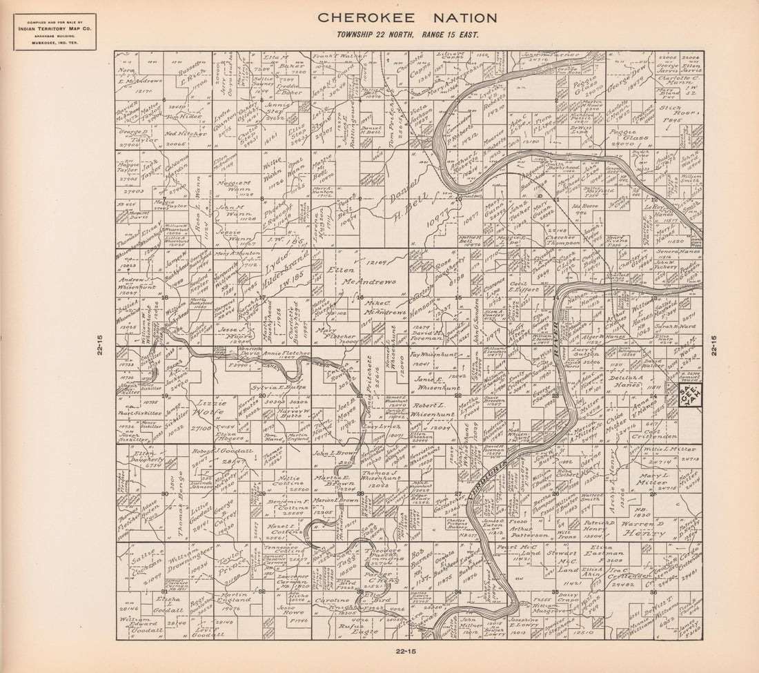 Township 22 North, Range 15 East from Cherokee Nation 1909 by Relic Map Company