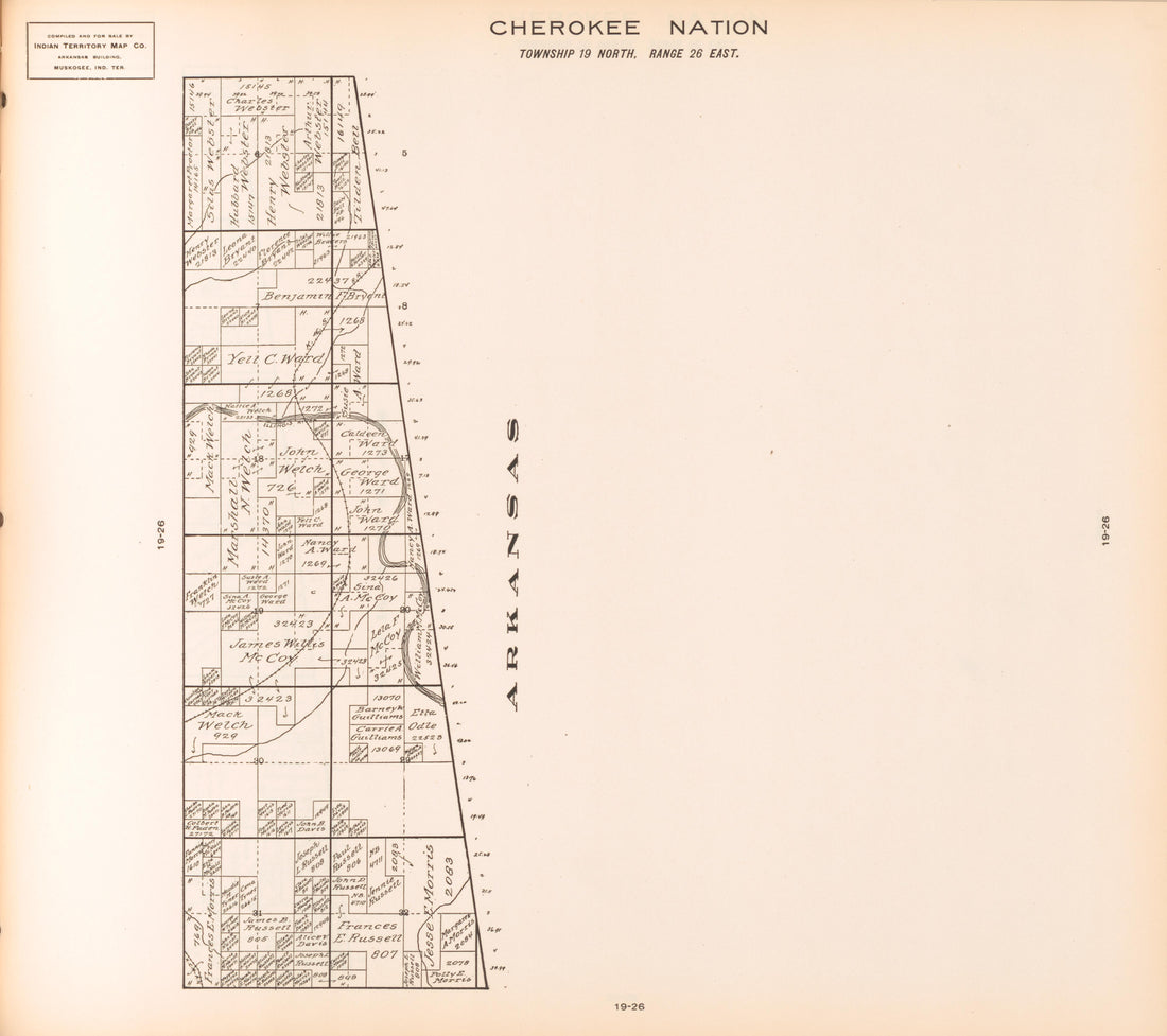 Township 19 North, Range 26 East from Cherokee Nation 1909 by Relic Map Company
