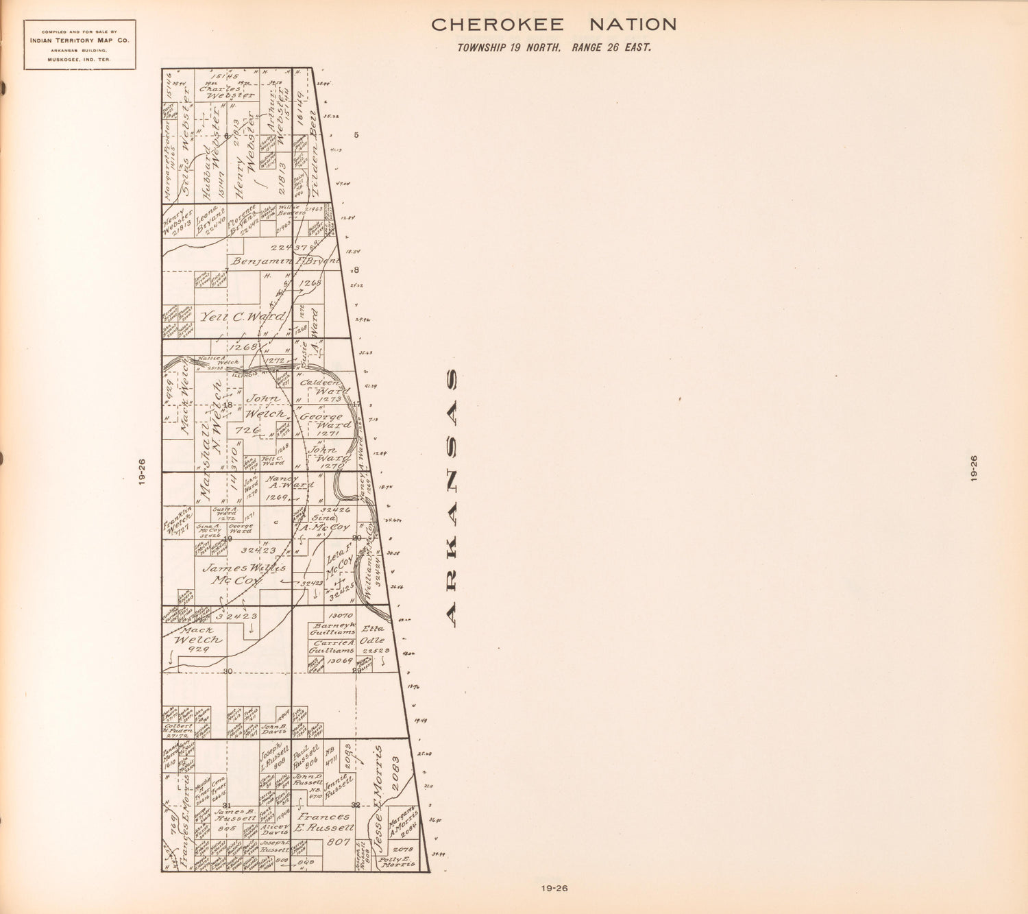 Township 19 North, Range 26 East from Cherokee Nation 1909 by Relic Map Company