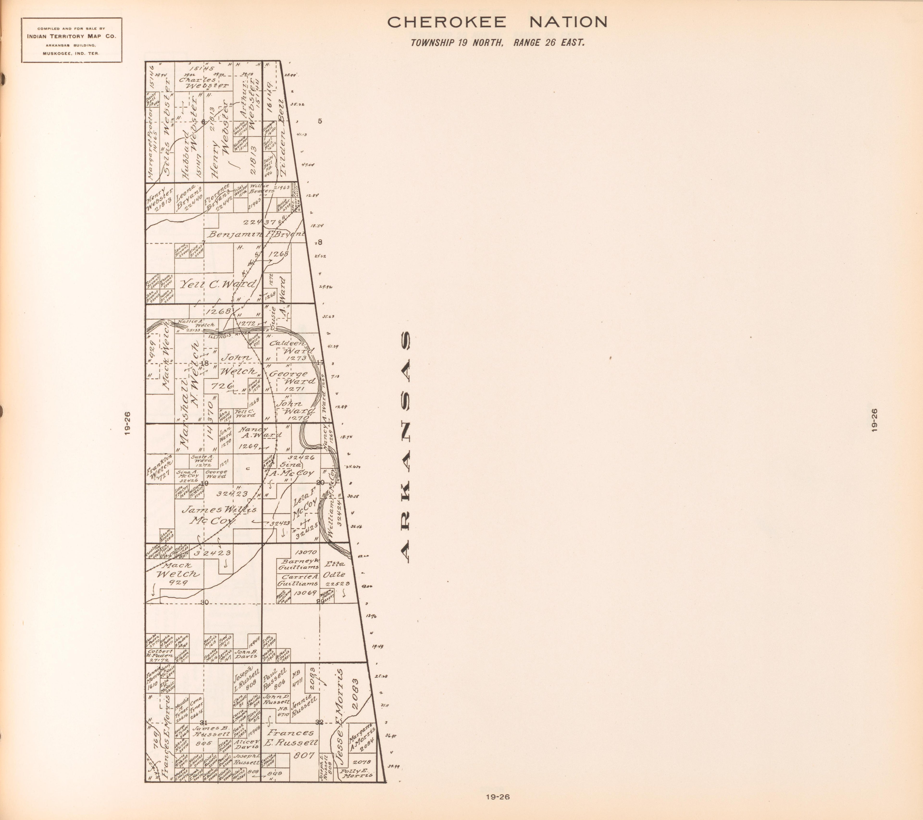 Township 19 North, Range 26 East from Cherokee Nation 1909 by Relic Map Company