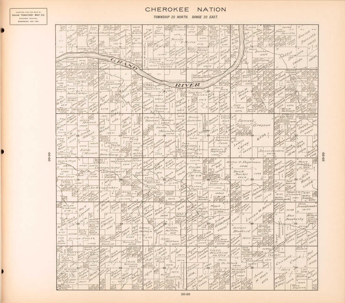Township 20 North, Range 20 East from Cherokee Nation 1909 by Relic Map Company
