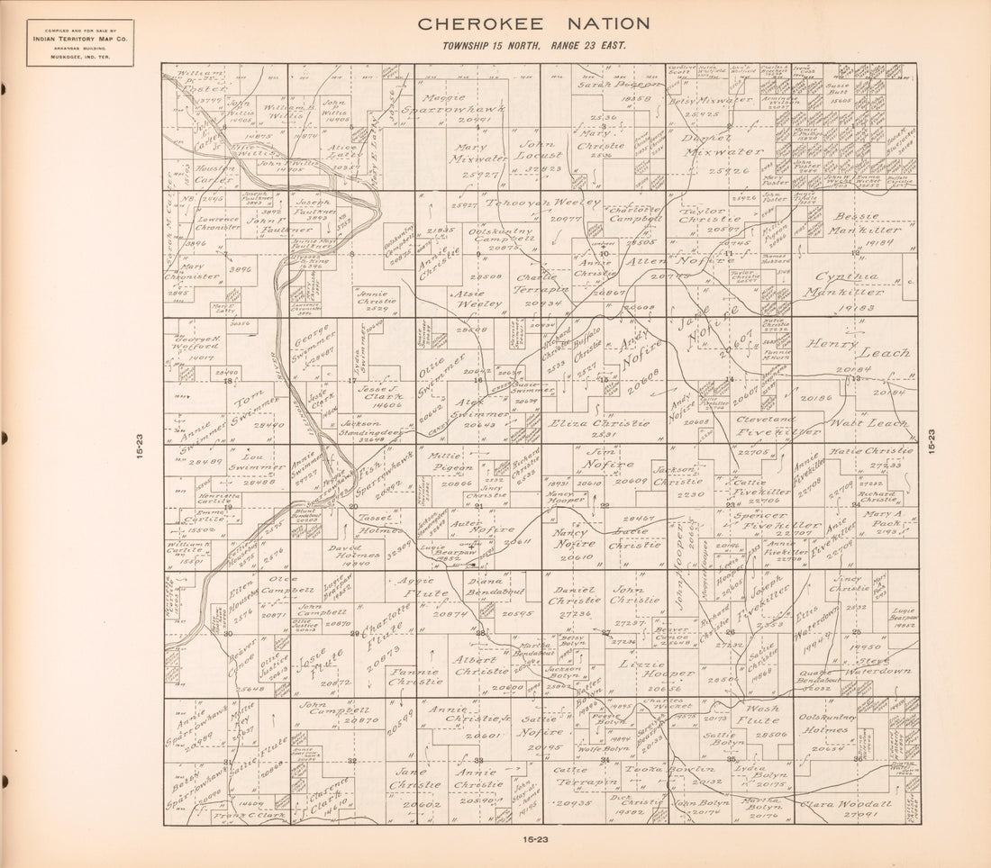 Township 15 North, Range 23 East from Cherokee Nation 1909 by Relic Map Company