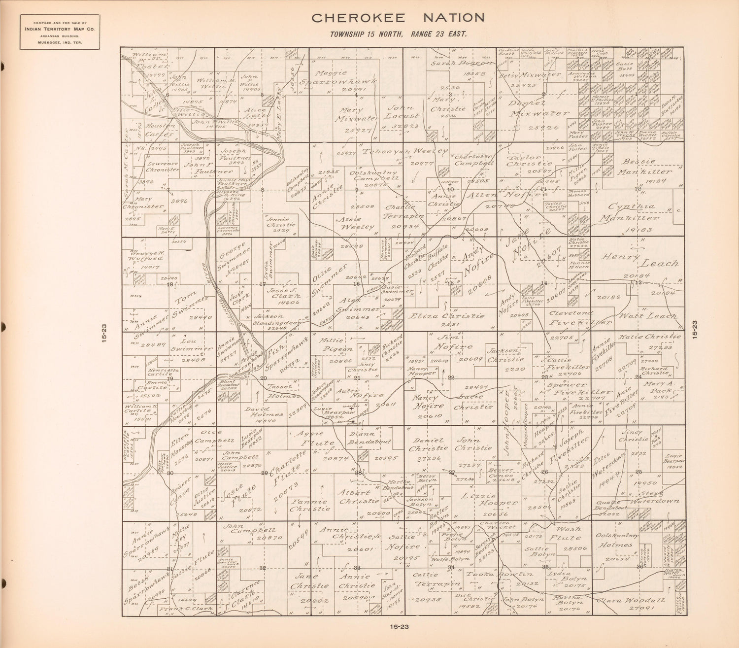 Township 15 North, Range 23 East from Cherokee Nation 1909 by Relic Map Company