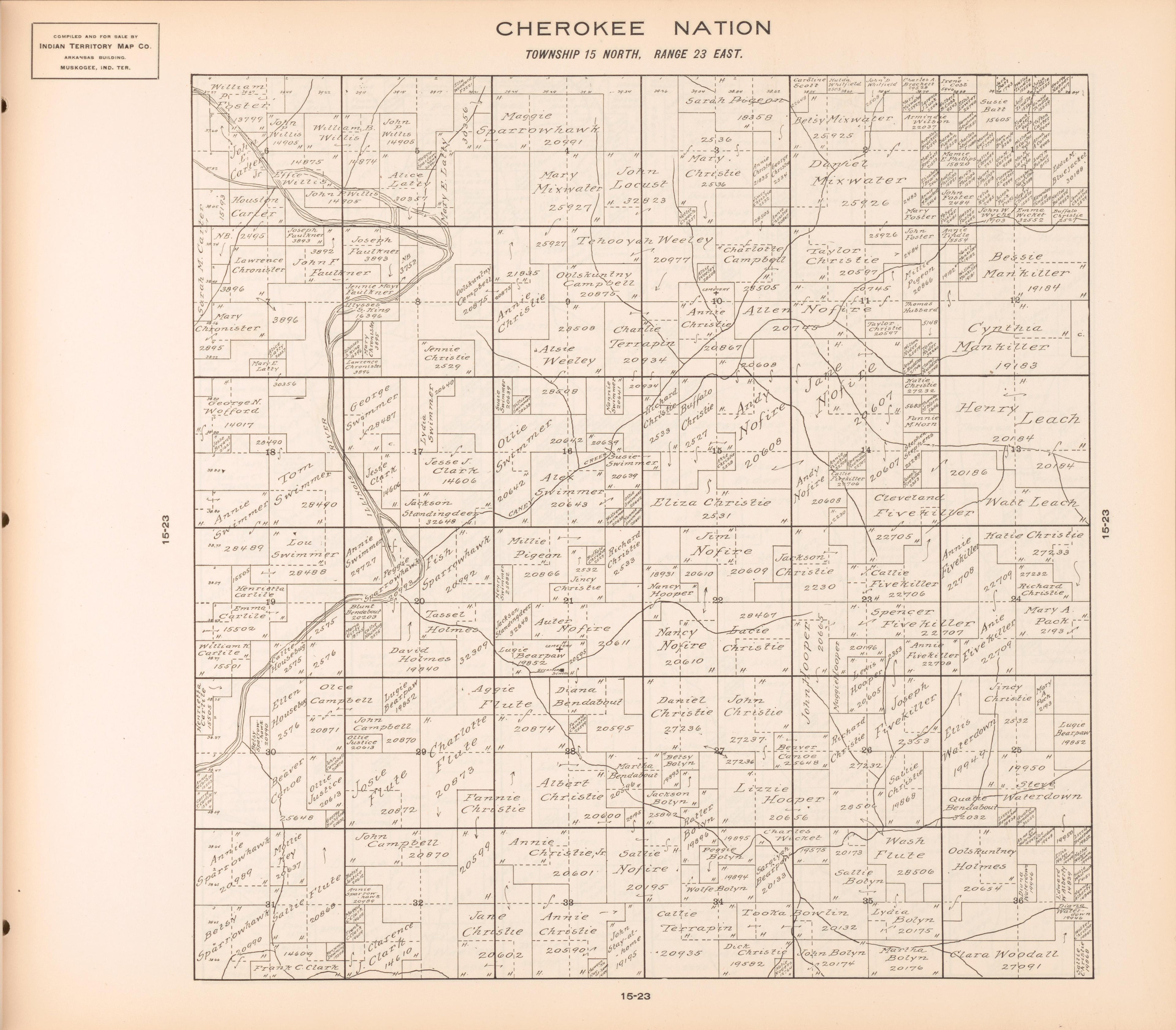 Township 15 North, Range 23 East from Cherokee Nation 1909 by Relic Map Company