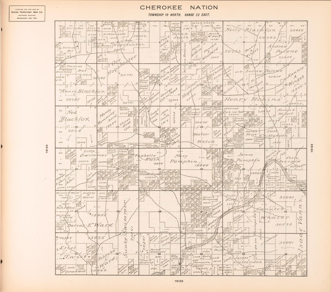 Township 19 North, Range 23 East from Cherokee Nation 1909 by Relic Map Company