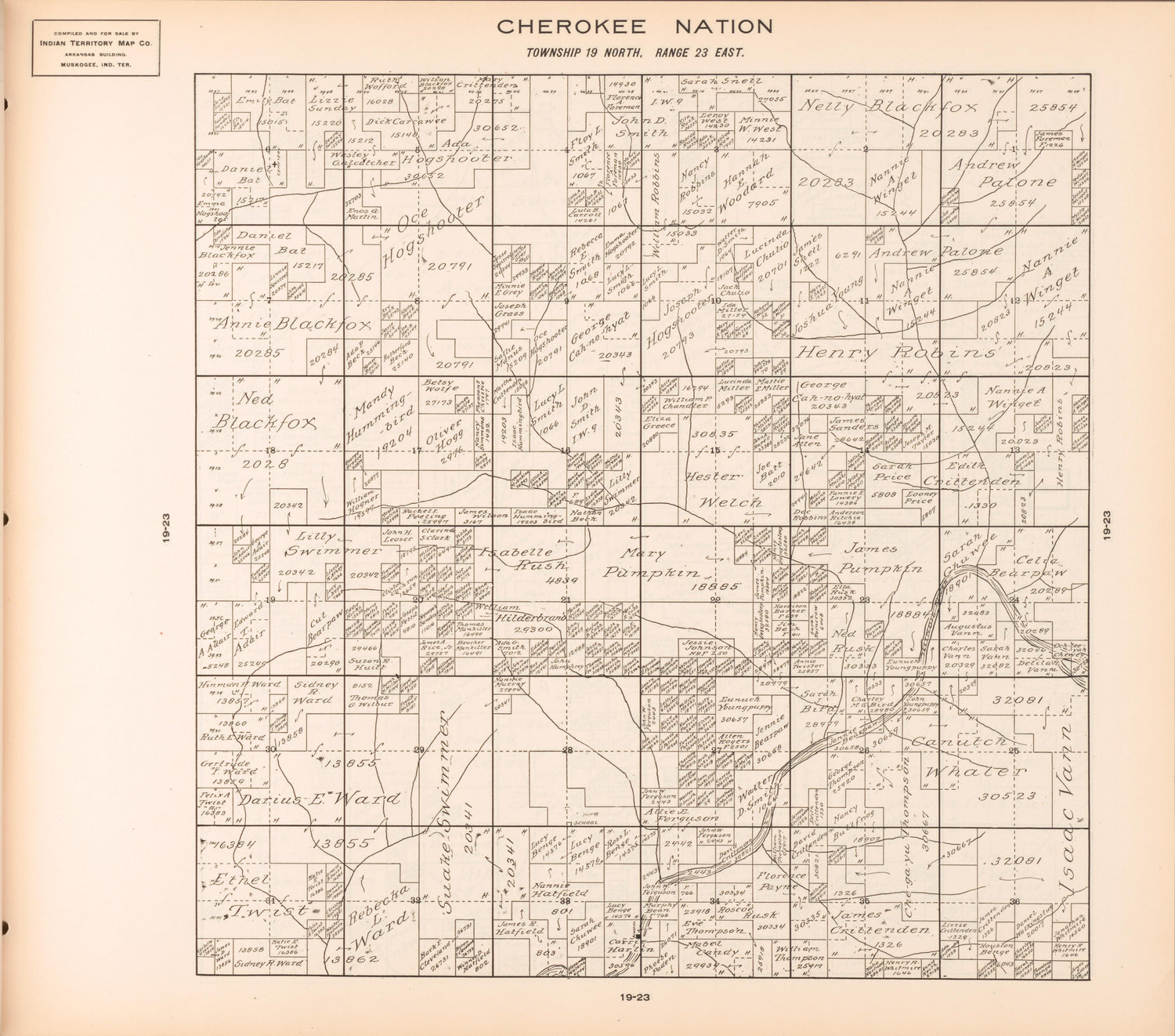 Township 19 North, Range 23 East from Cherokee Nation 1909 by Relic Map Company