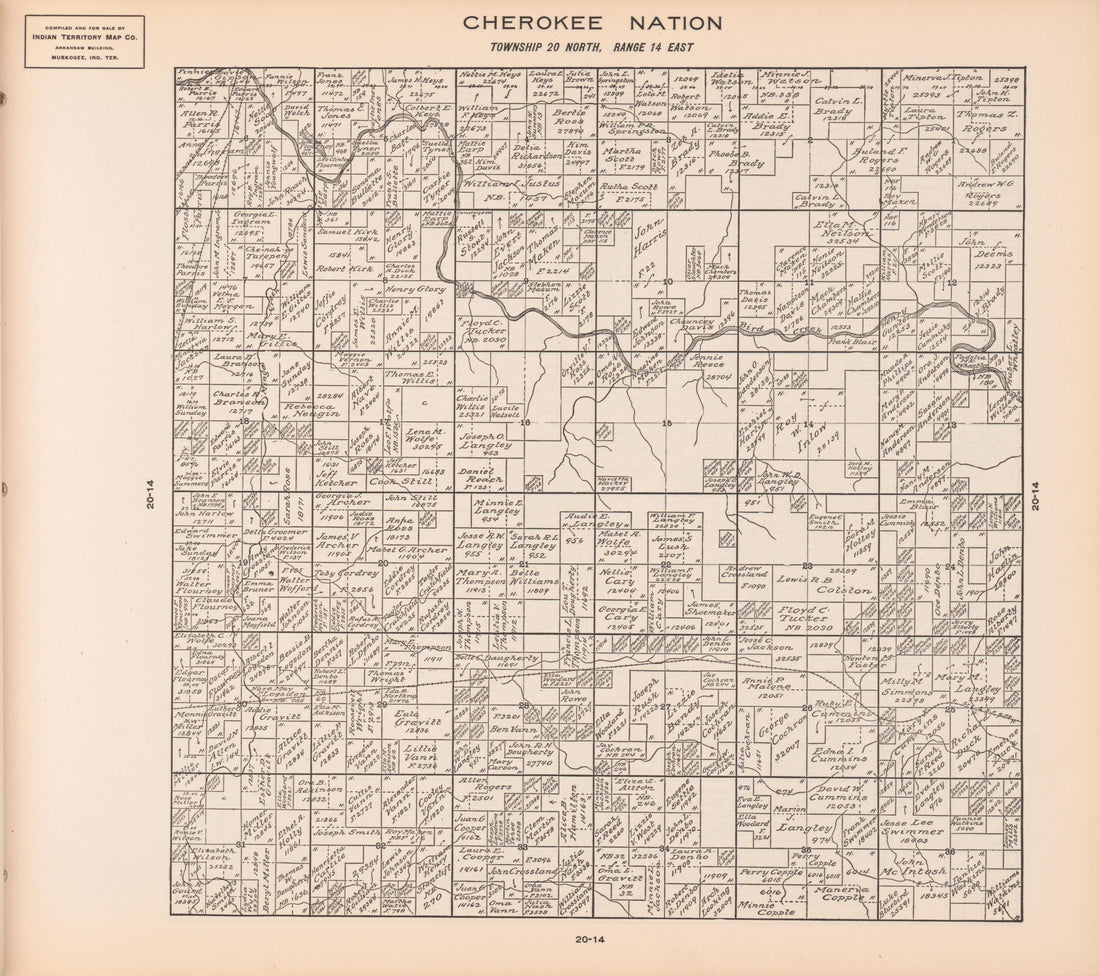 Township 20 North, Range 14 East from Cherokee Nation 1909 by Relic Map Company