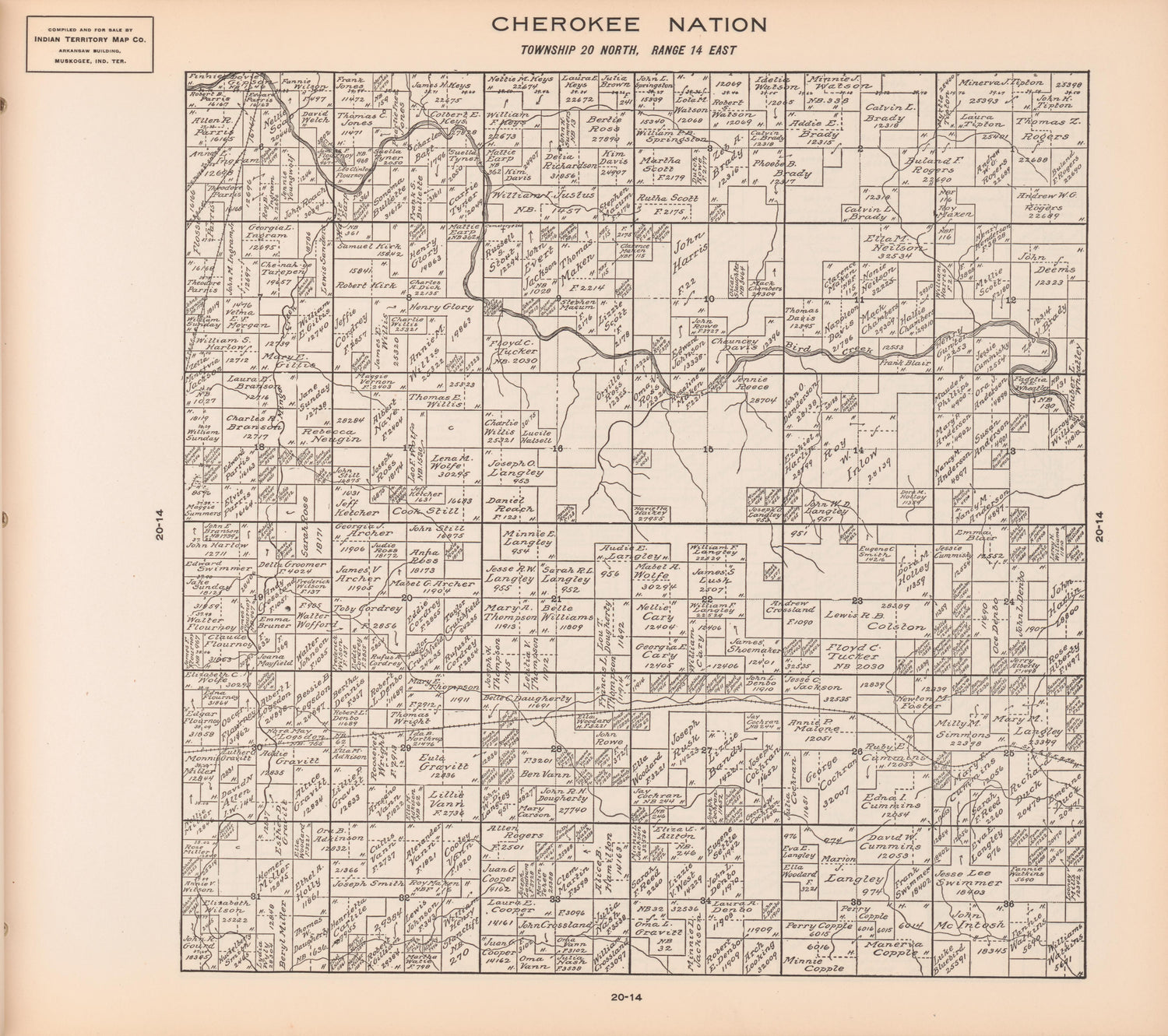 Township 20 North, Range 14 East from Cherokee Nation 1909 by Relic Map Company
