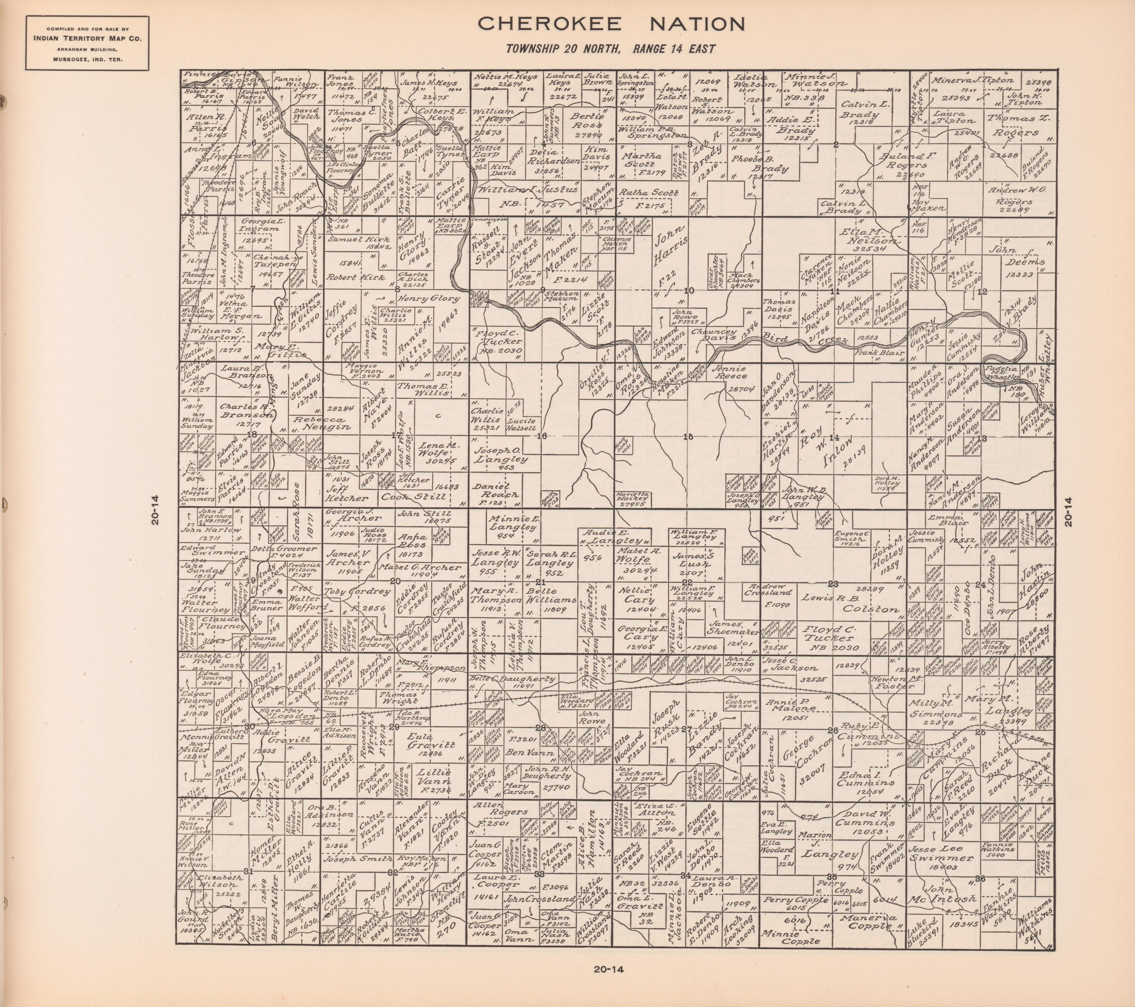 Township 20 North, Range 14 East from Cherokee Nation 1909 by Relic Map Company