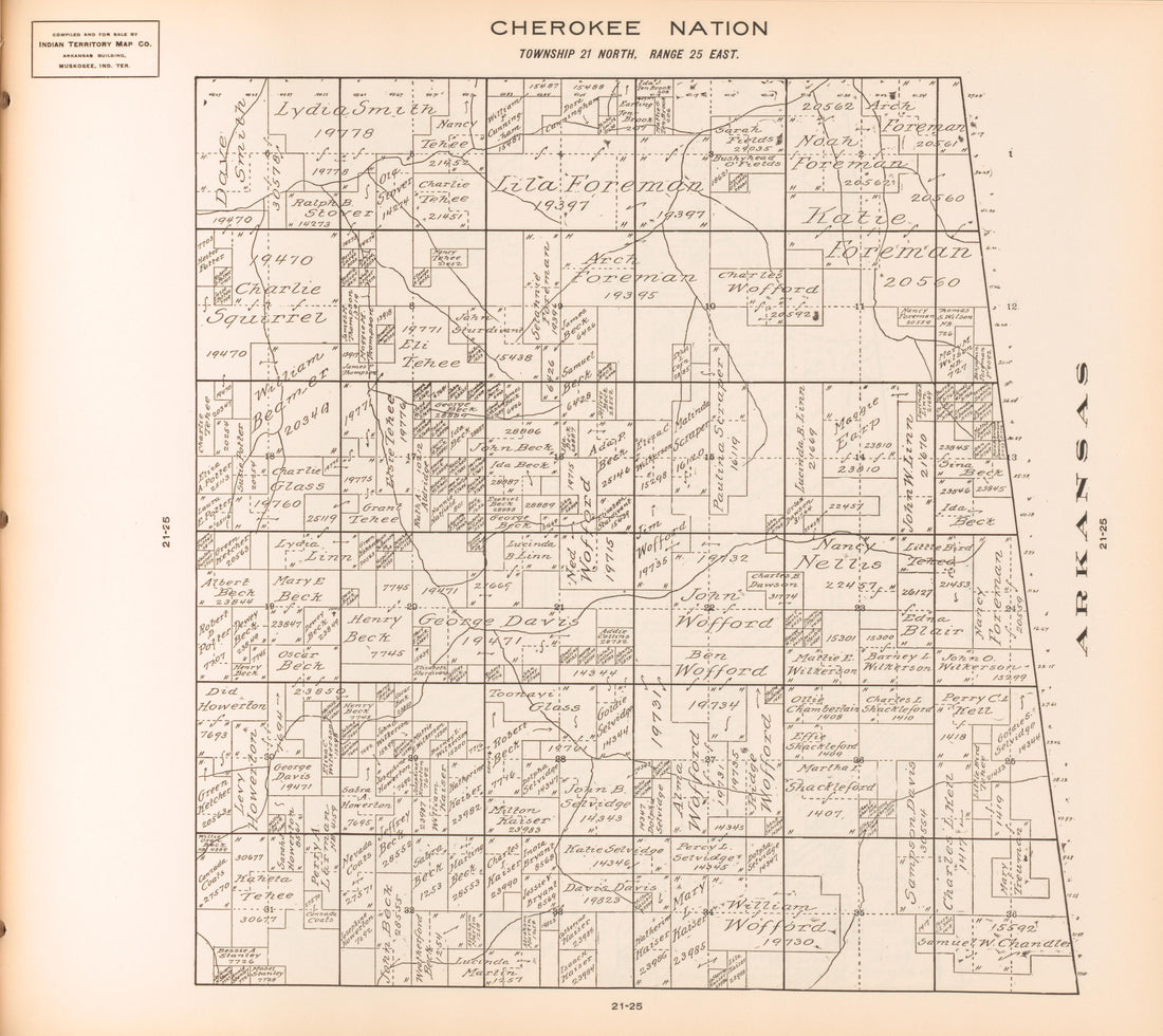 Township 21 North, Range 25 East from Cherokee Nation 1909 by Relic Map Company