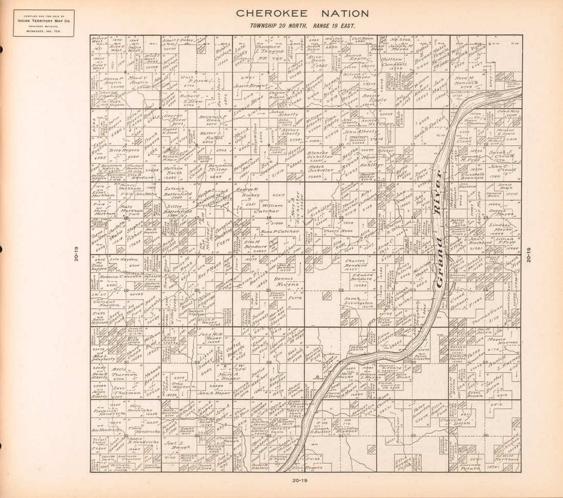 Township 20 North, Range 19 East from Cherokee Nation 1909 by Relic Map Company