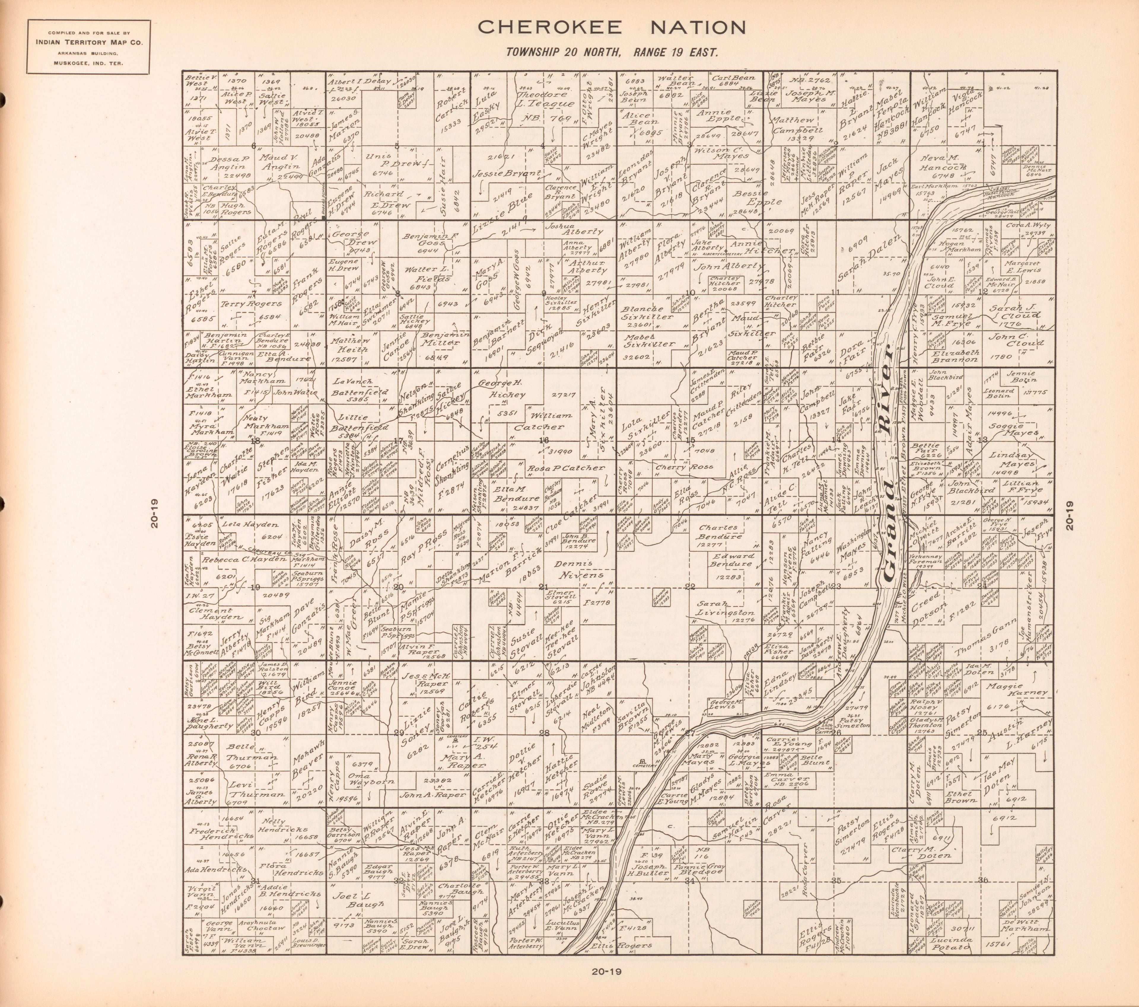 Township 20 North, Range 19 East from Cherokee Nation 1909 by Relic Map Company