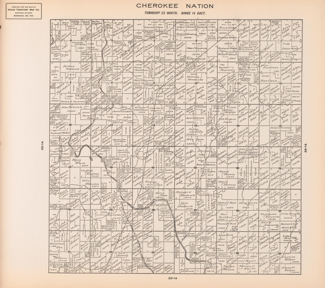 Township 23 North, Range 14 East from Cherokee Nation 1909 by Relic Map Company