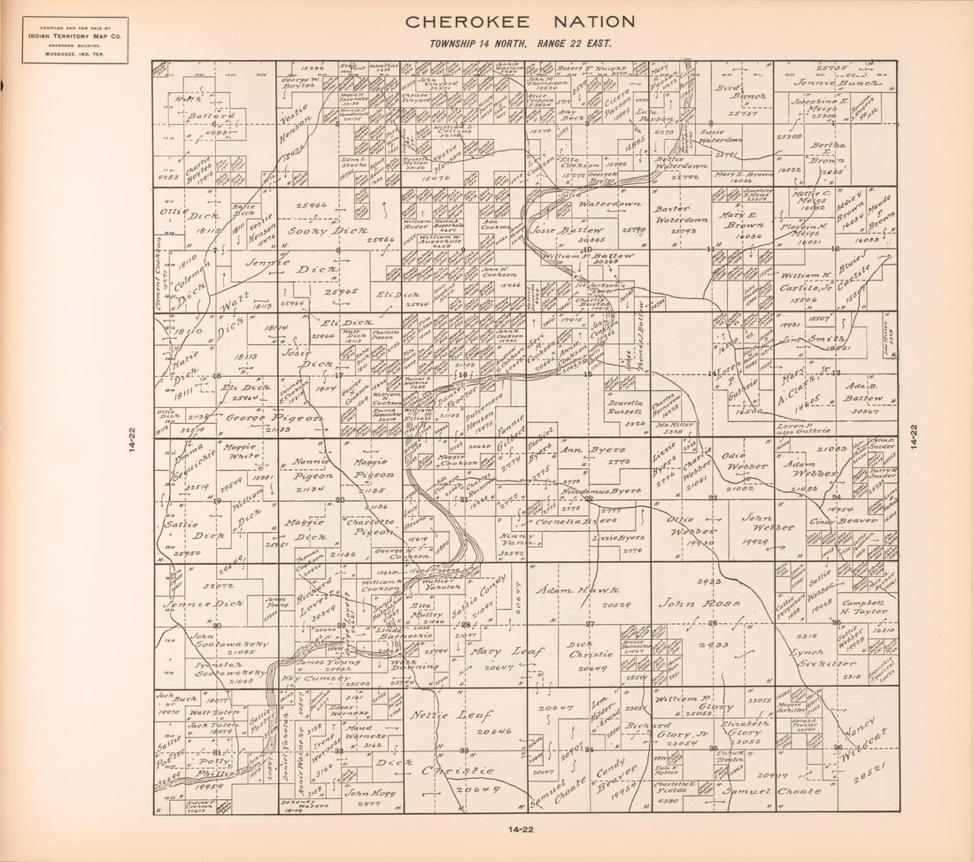 Township 14 North, Range 22 East from Cherokee Nation 1909 by Relic Map Company