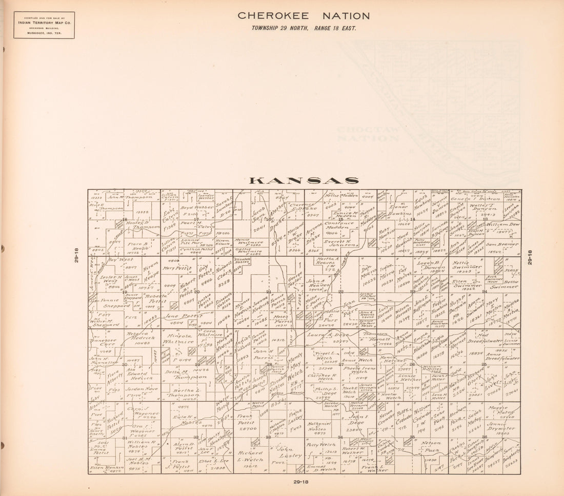 Township 29 North, Range 18 East from Cherokee Nation 1909 by Relic Map Company