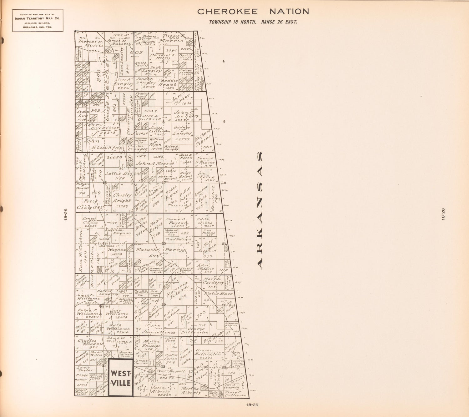 Township 18 North, Range 26 East from Cherokee Nation 1909 by Relic Map Company