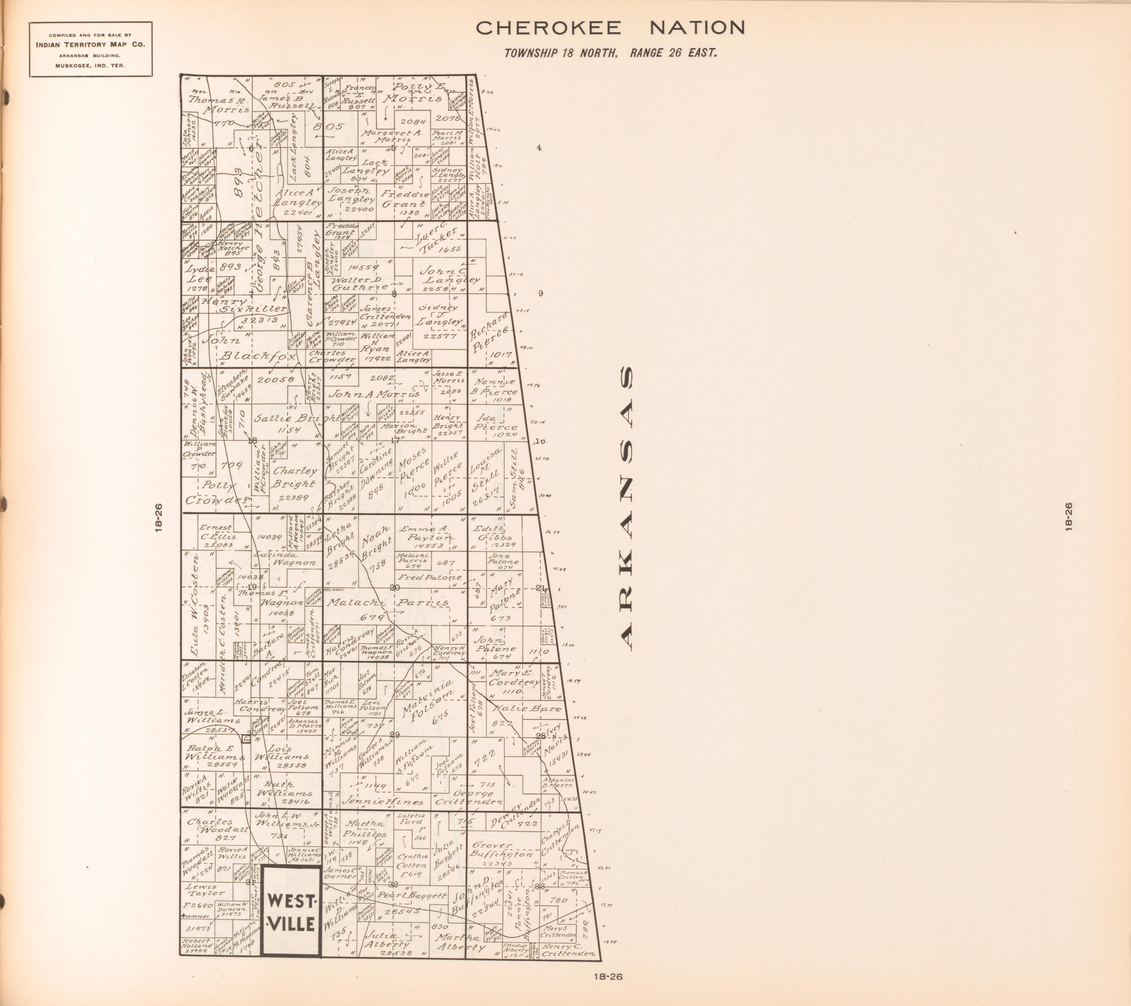 Township 18 North, Range 26 East from Cherokee Nation 1909 by Relic Map Company