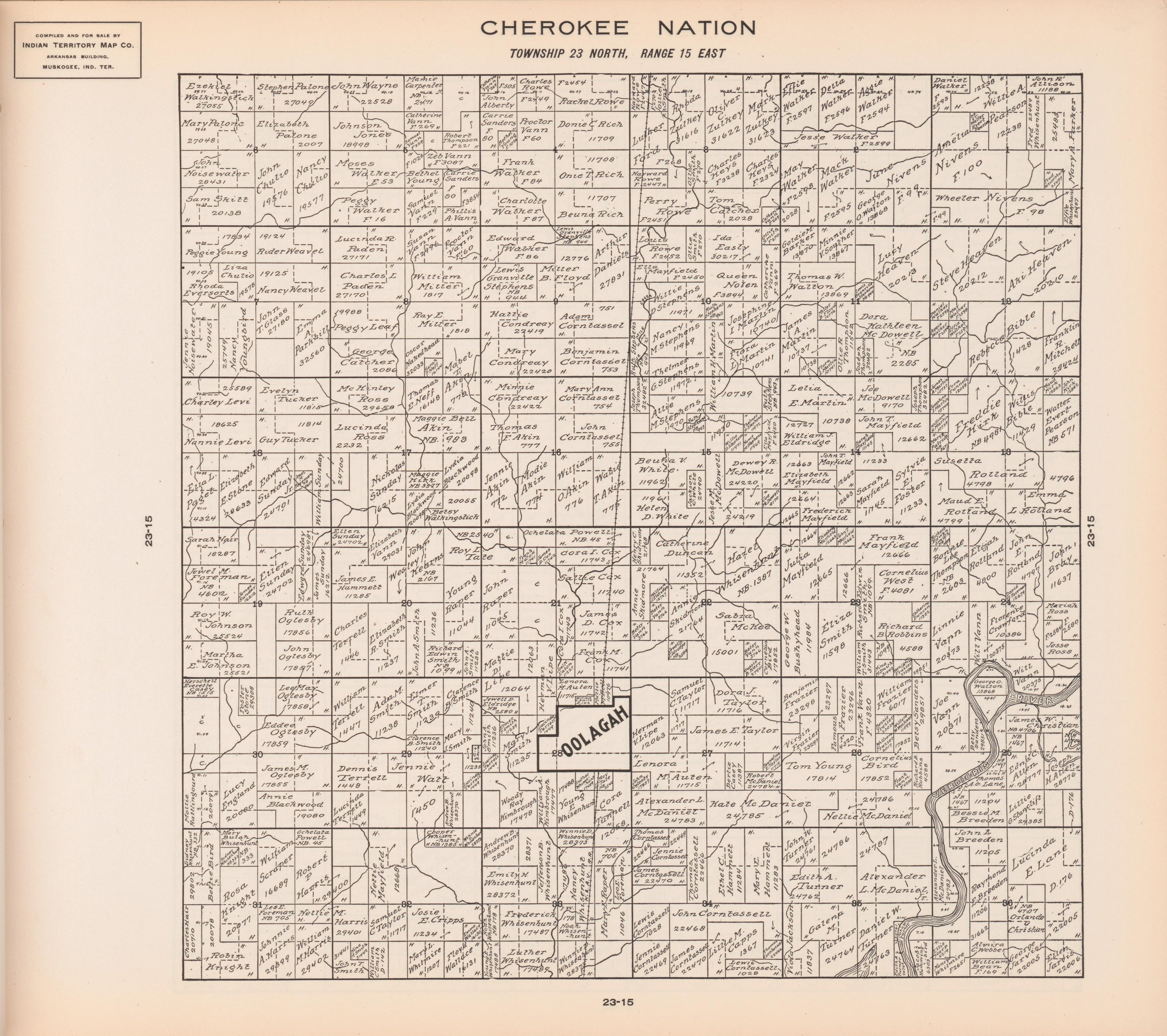 Township 23 North, Range 15 East from Cherokee Nation 1909 by Relic Map Company