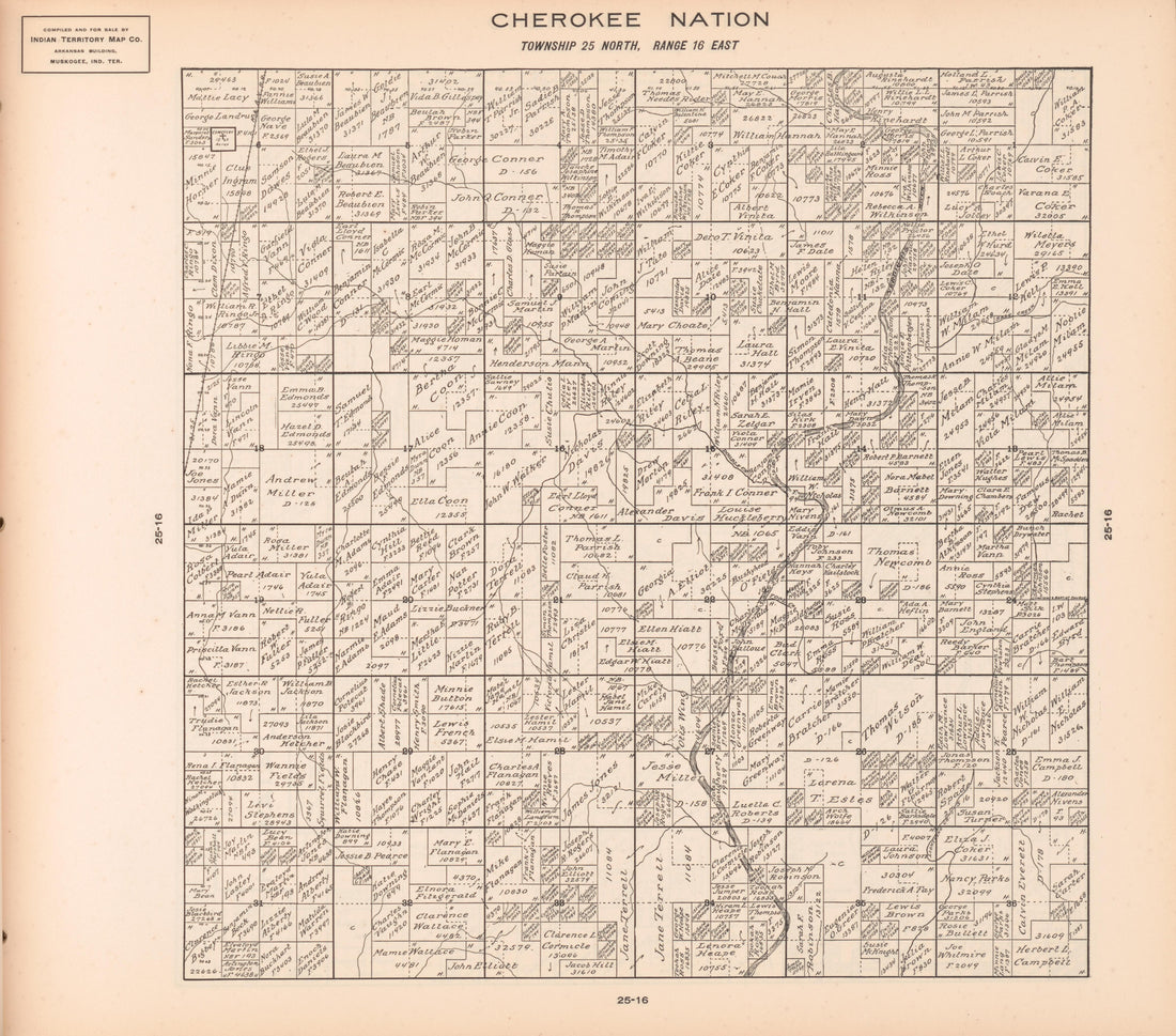 Township 25 North, Range 16 East from Cherokee Nation 1909 by Relic Map Company