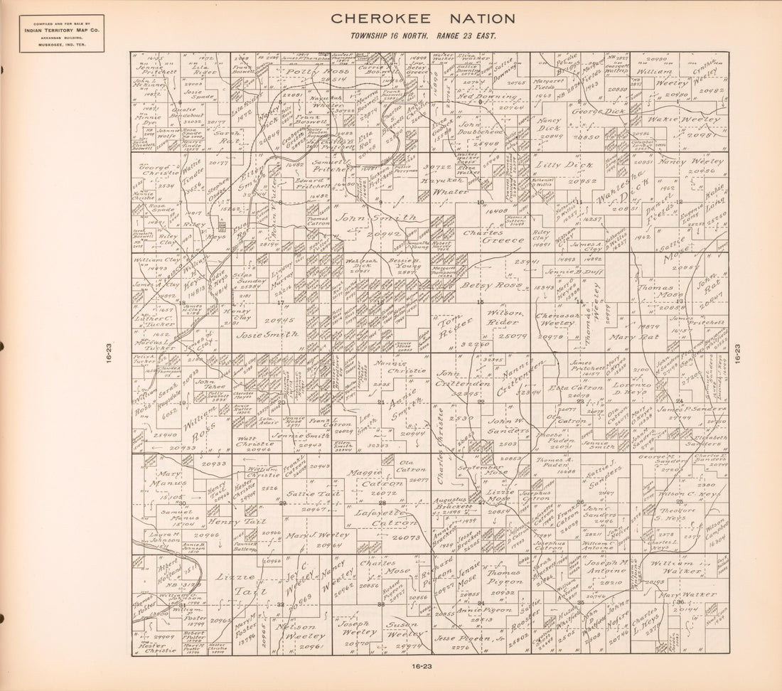 Township 16 North, Range 23 East from Cherokee Nation 1909 by Relic Map Company