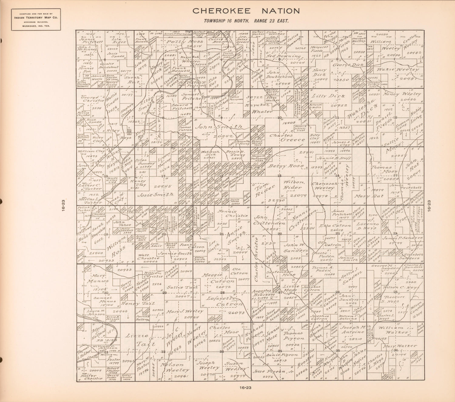 Township 16 North, Range 23 East from Cherokee Nation 1909 by Relic Map Company