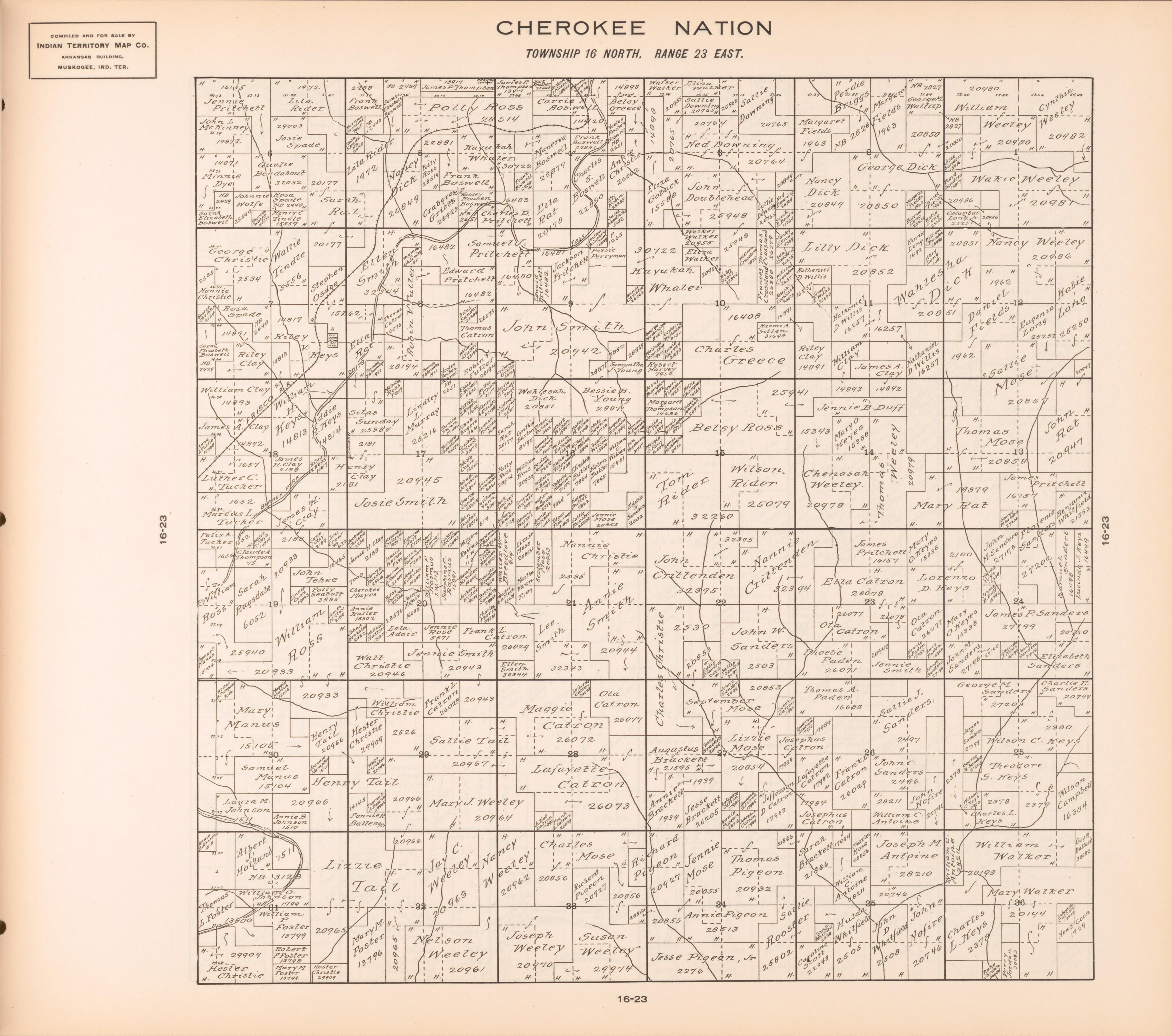 Township 16 North, Range 23 East from Cherokee Nation 1909 by Relic Map Company