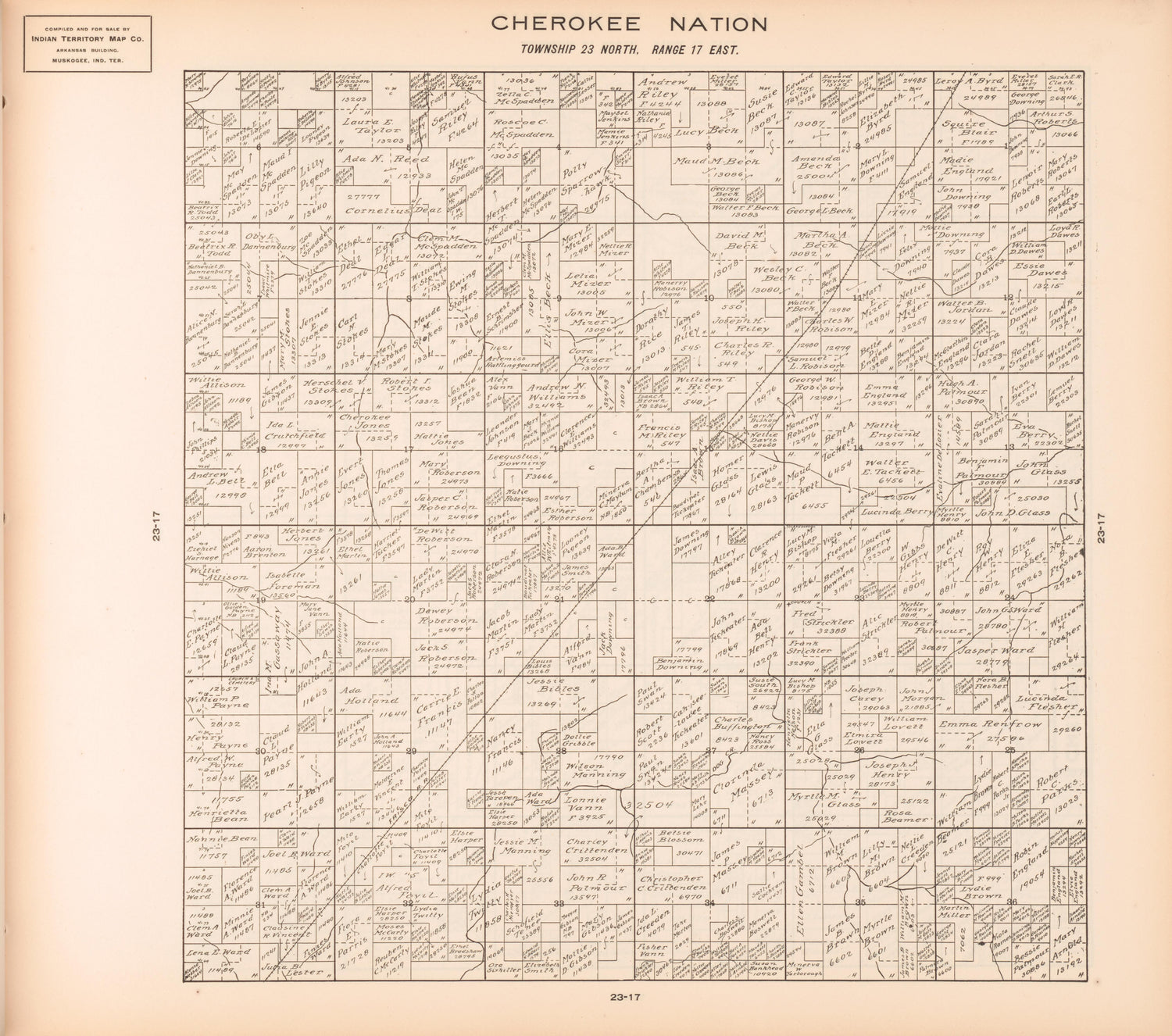Township 23 North, Range 17 East from Cherokee Nation 1909 by Relic Map Company