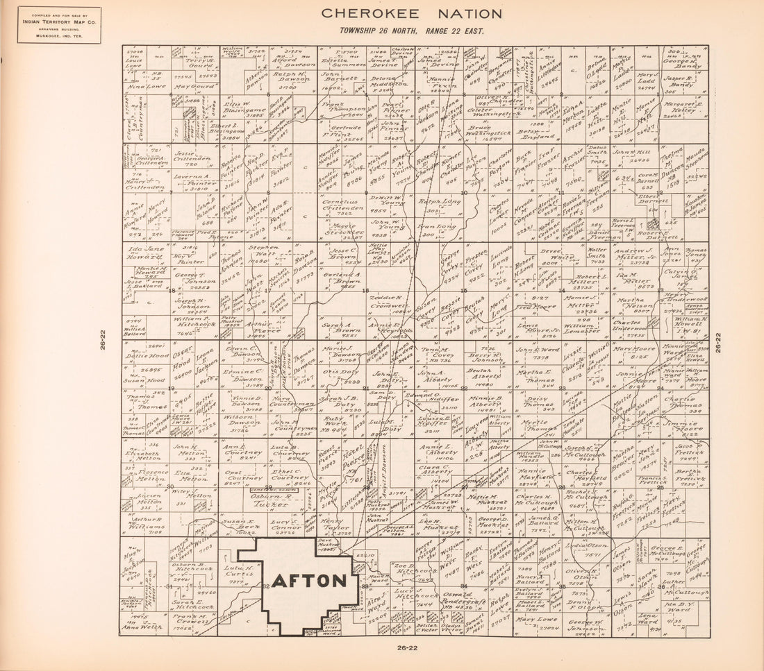 Township 26 North, Range 22 East from Cherokee Nation 1909 by Relic Map Company