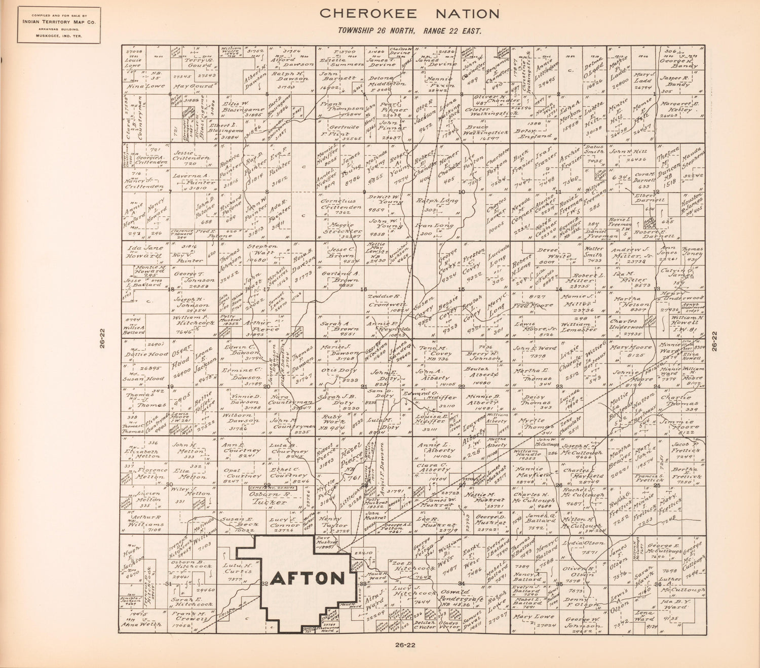 Township 26 North, Range 22 East from Cherokee Nation 1909 by Relic Map Company