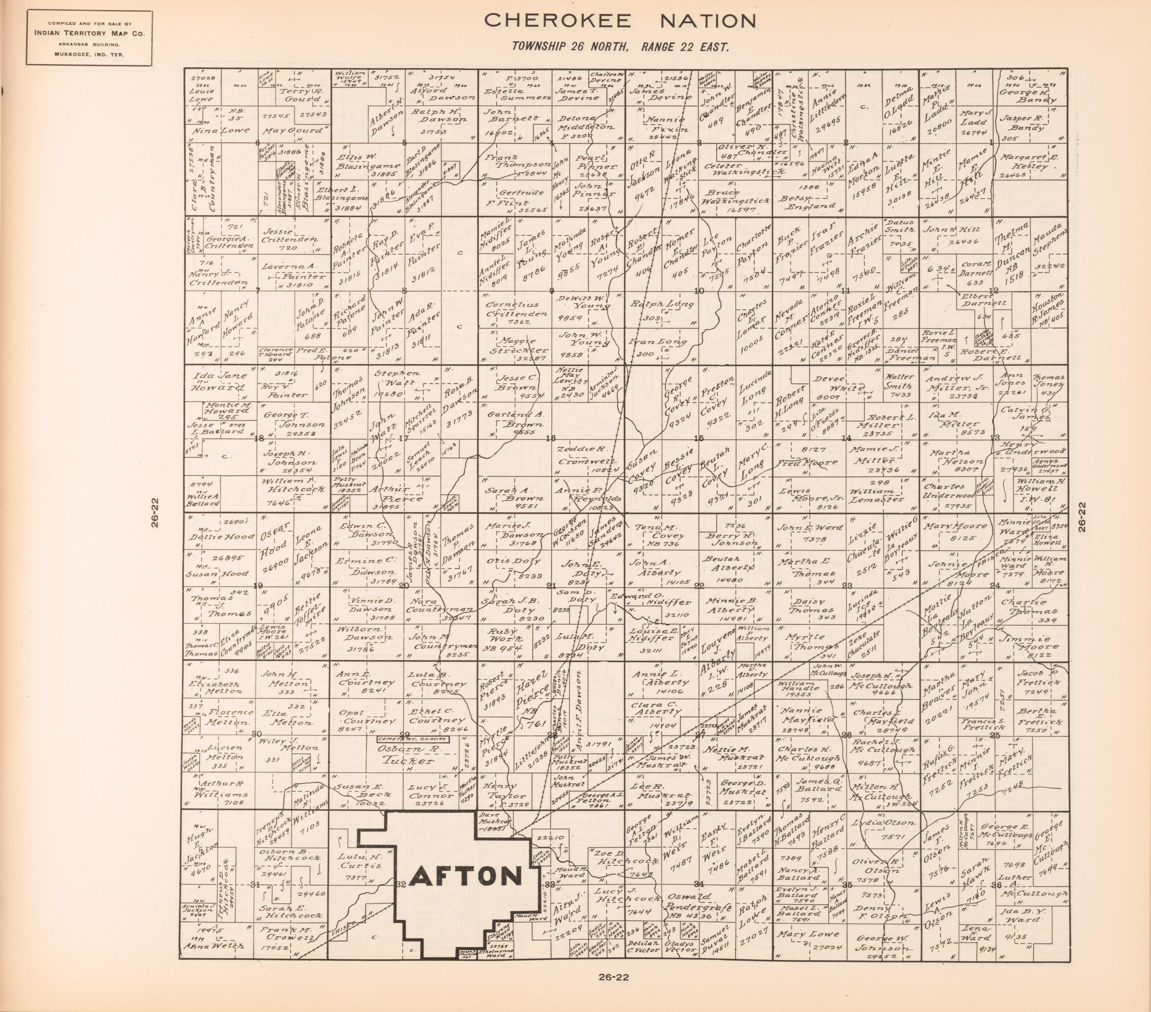 Township 26 North, Range 22 East from Cherokee Nation 1909 by Relic Map Company