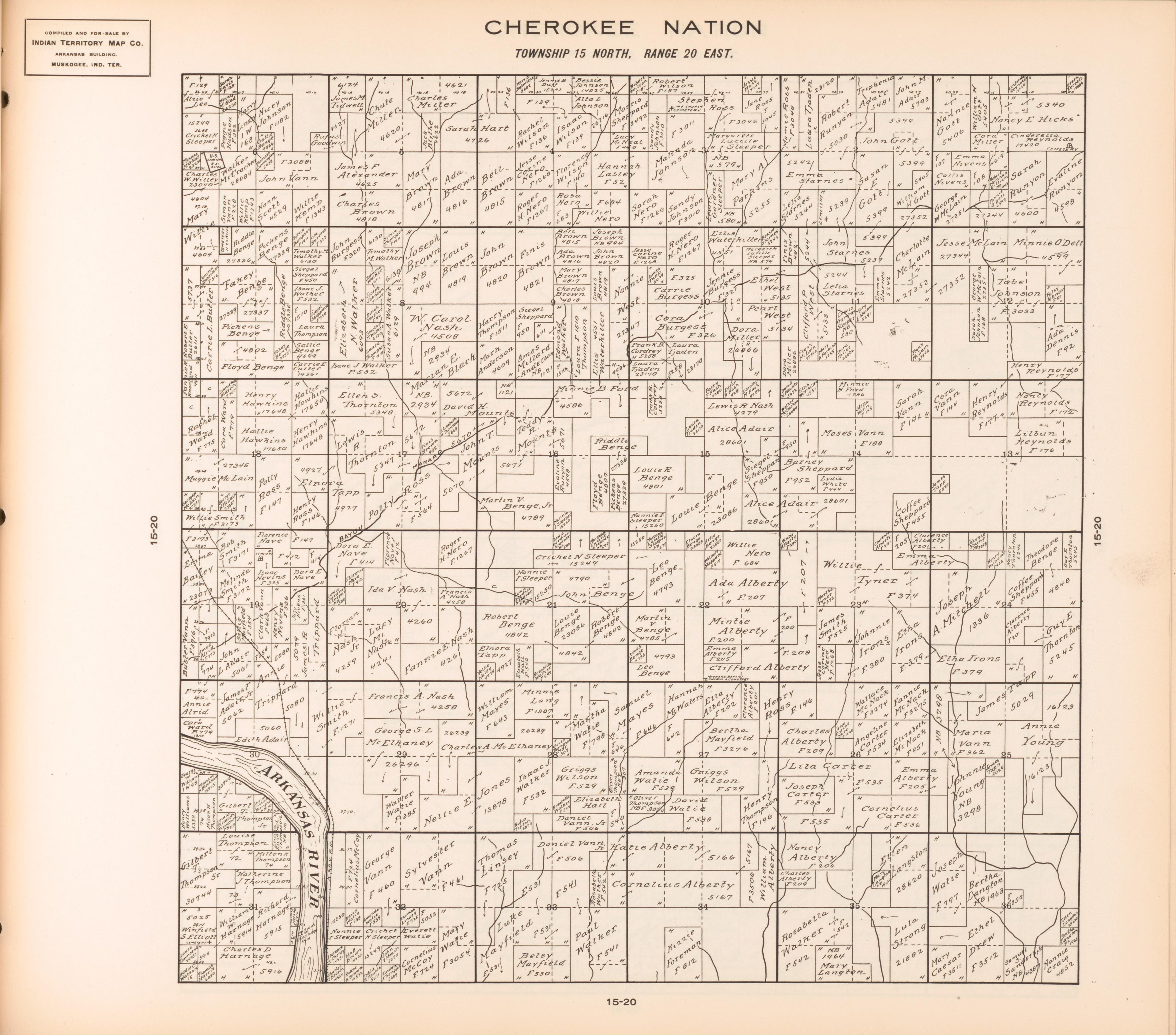 Township 15 North, Range 20 East from Cherokee Nation 1909 by Relic Map Company