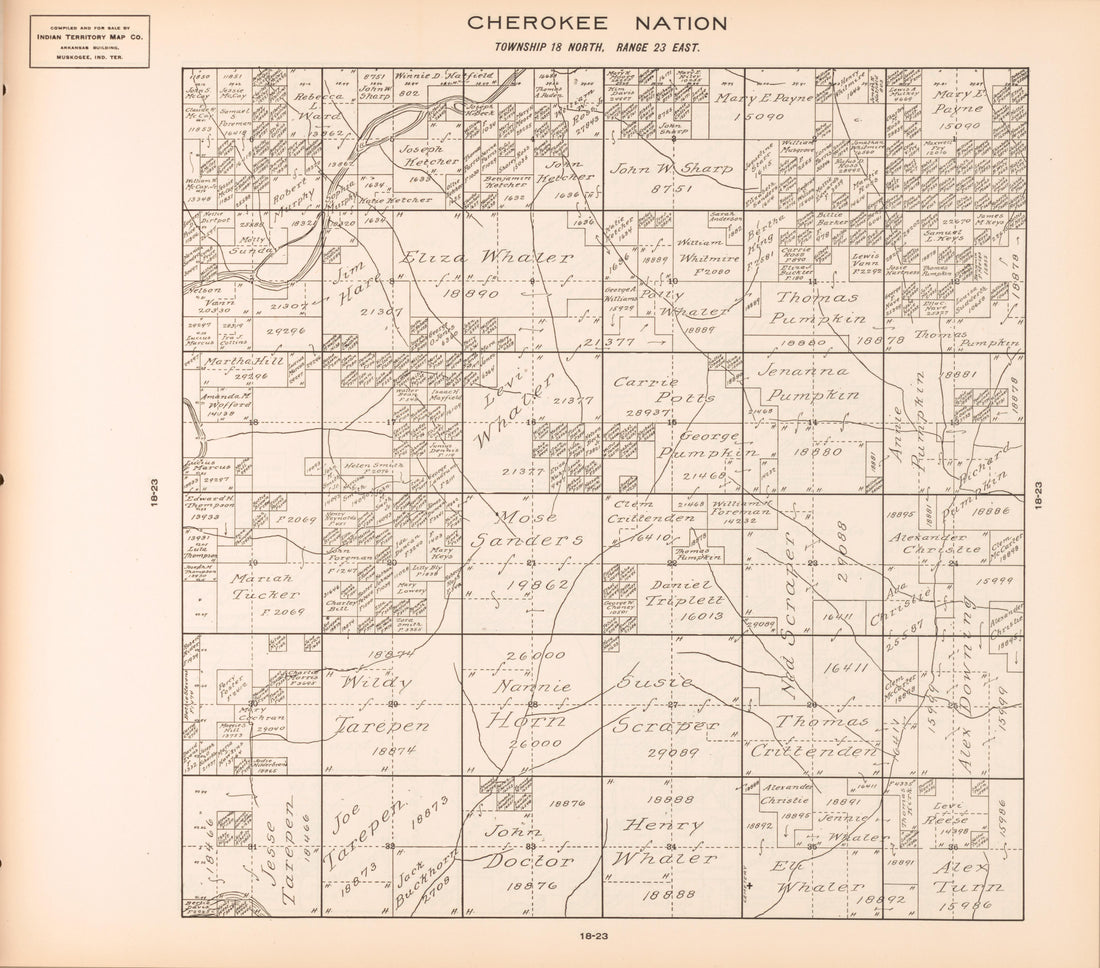 Township 18 North, Range 23 East from Cherokee Nation 1909 by Relic Map Company
