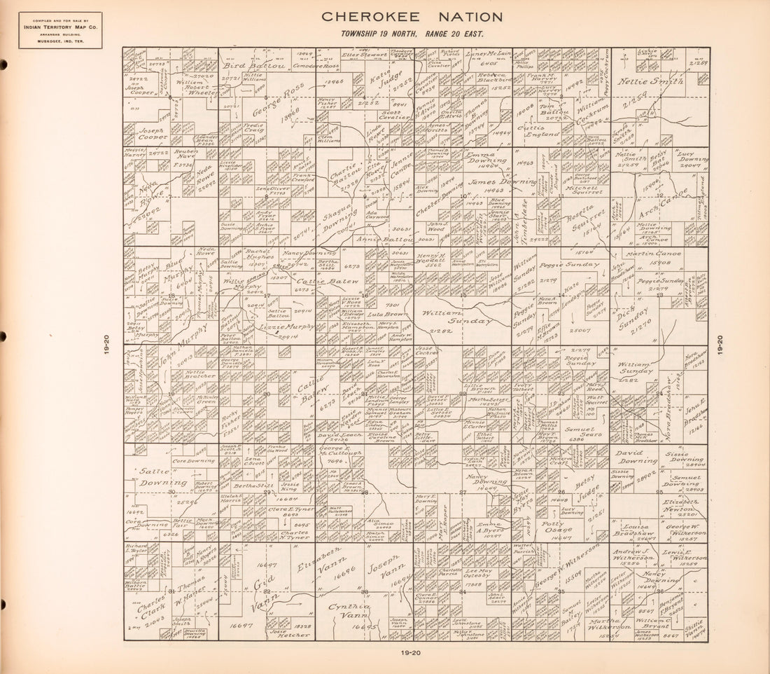 Township 19 North, Range 20 East from Cherokee Nation 1909 by Relic Map Company