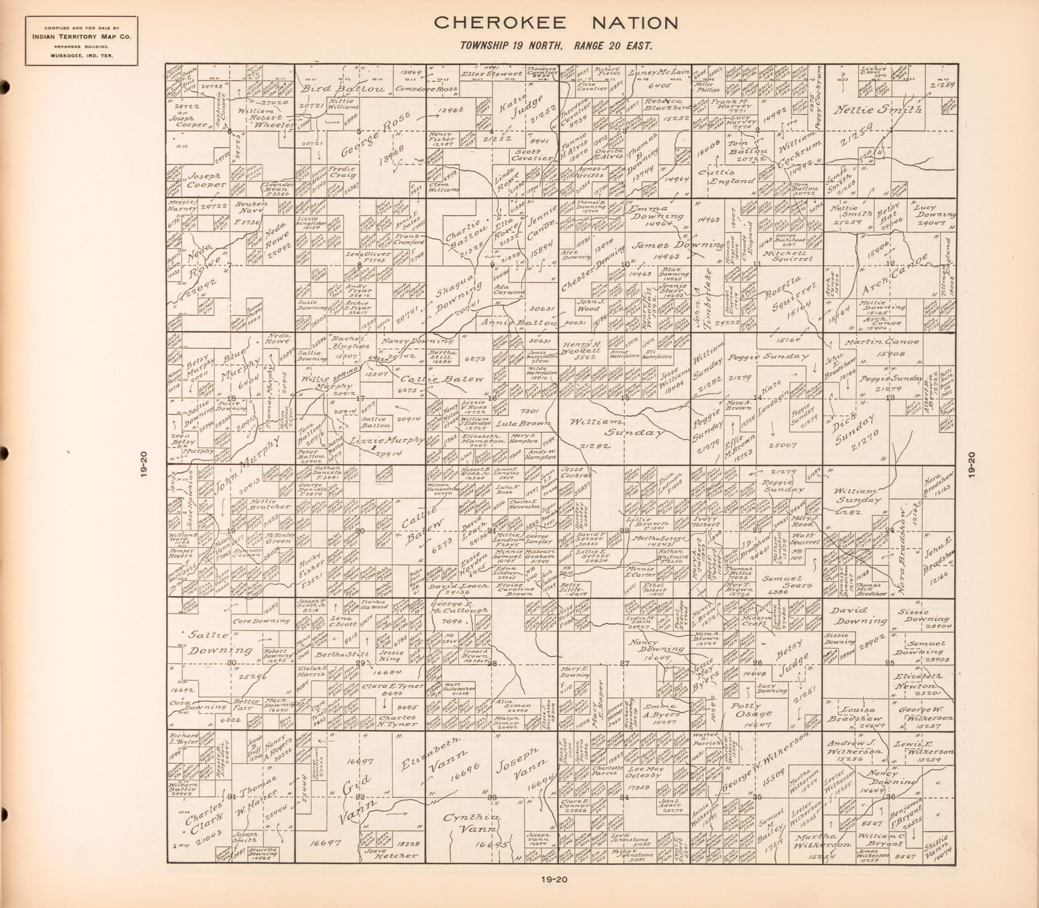 Township 19 North, Range 20 East from Cherokee Nation 1909 by Relic Map Company