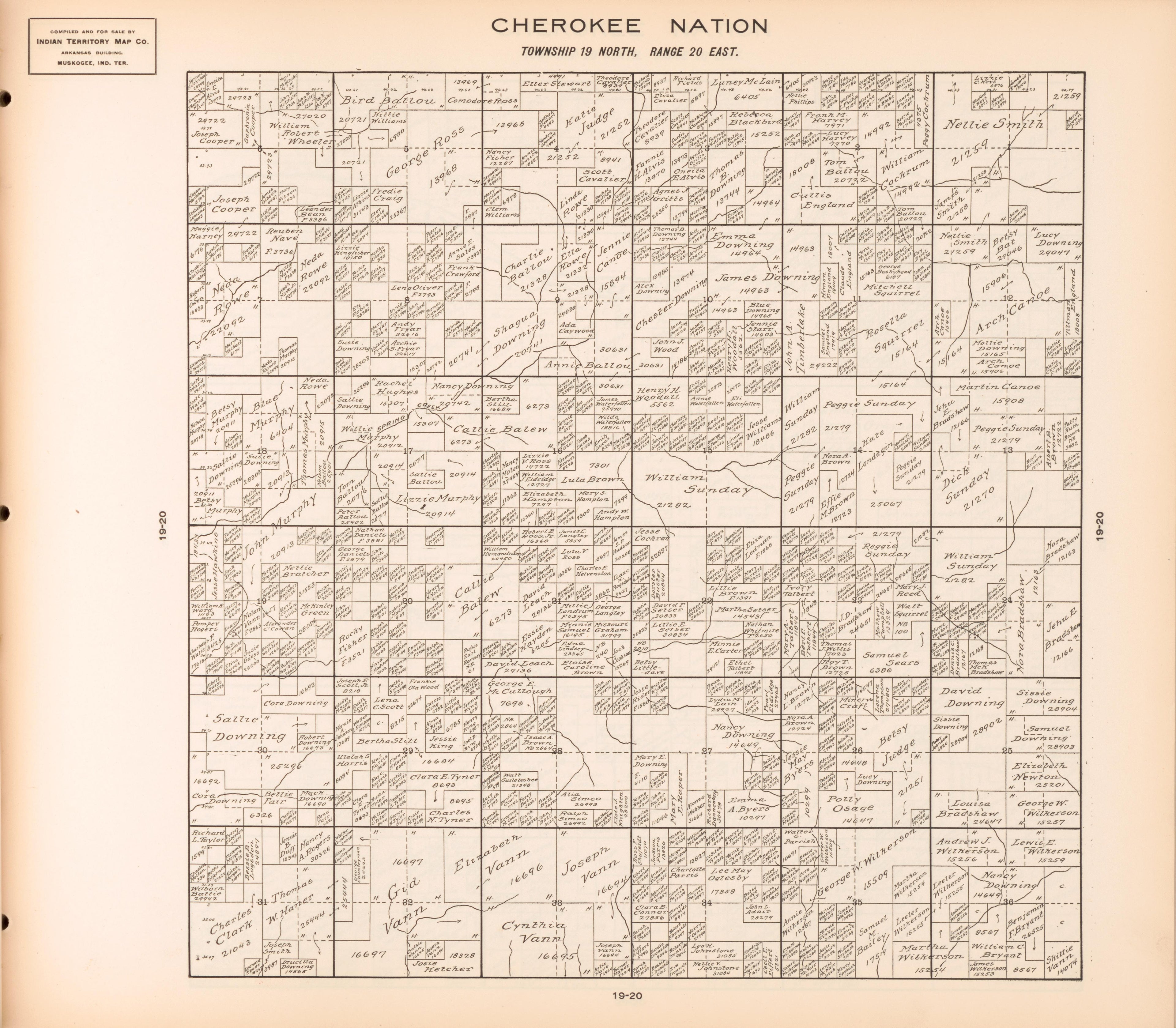 Township 19 North, Range 20 East from Cherokee Nation 1909 by Relic Map Company