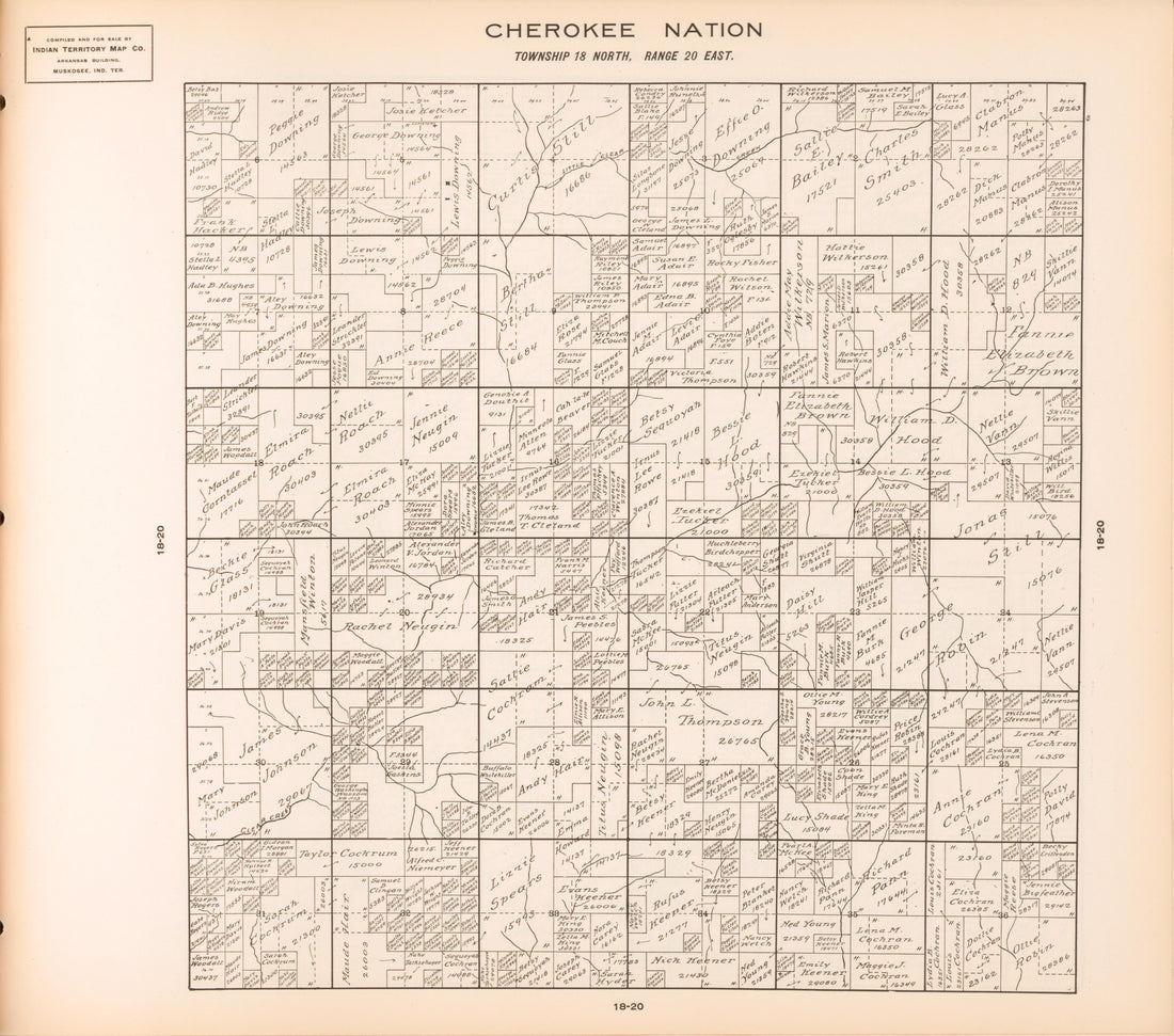 Township 18 North, Range 20 East from Cherokee Nation 1909 by Relic Map Company