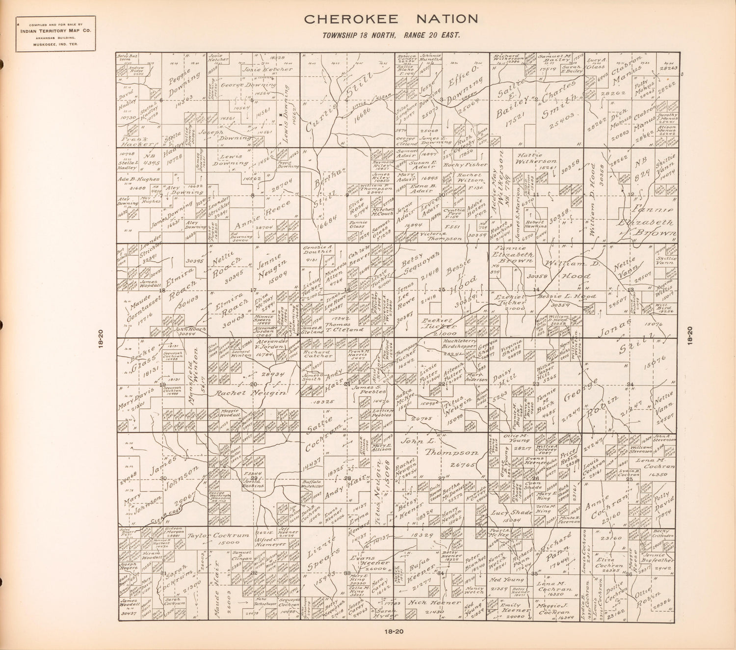 Township 18 North, Range 20 East from Cherokee Nation 1909 by Relic Map Company