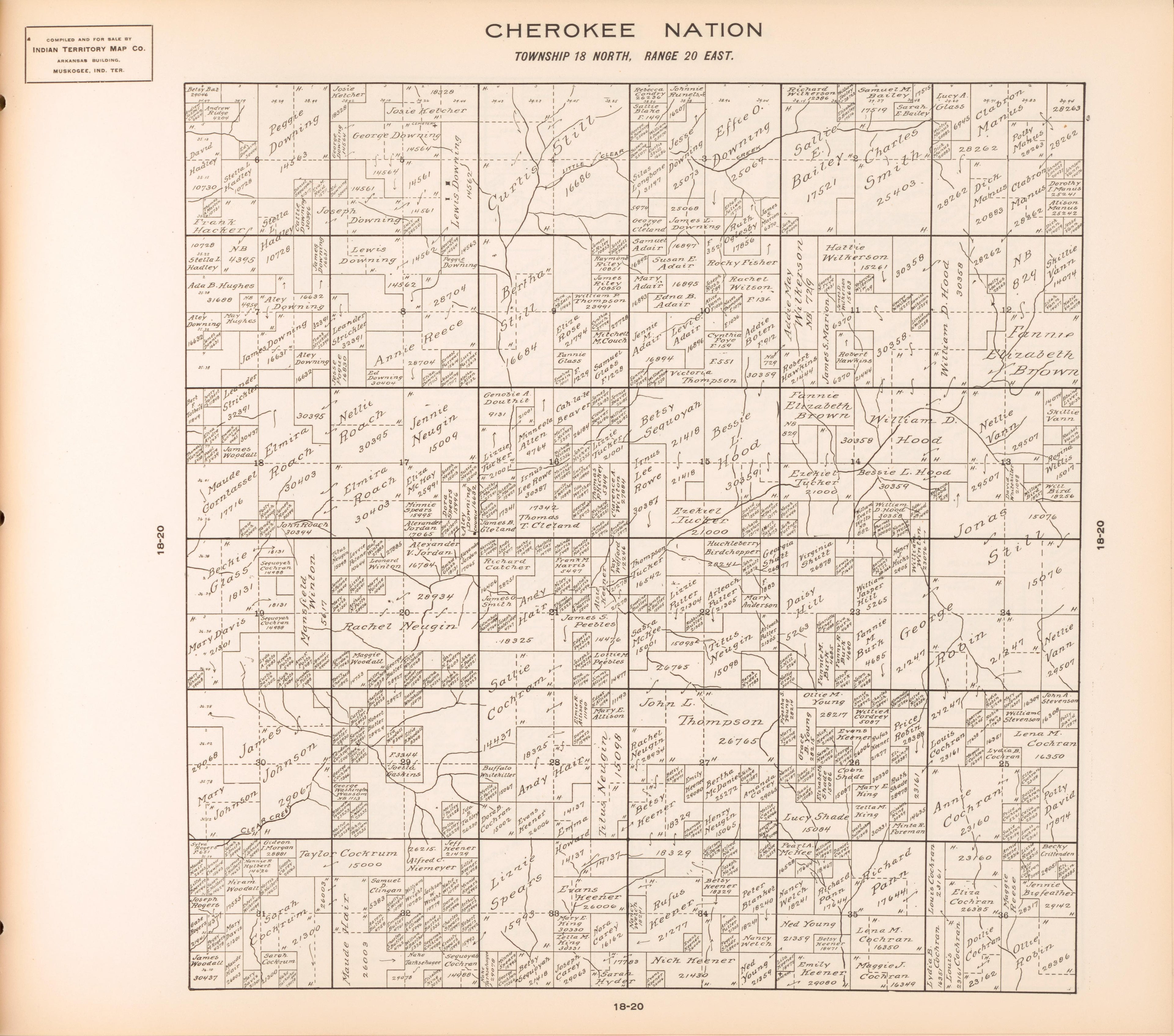 Township 18 North, Range 20 East from Cherokee Nation 1909 by Relic Map Company