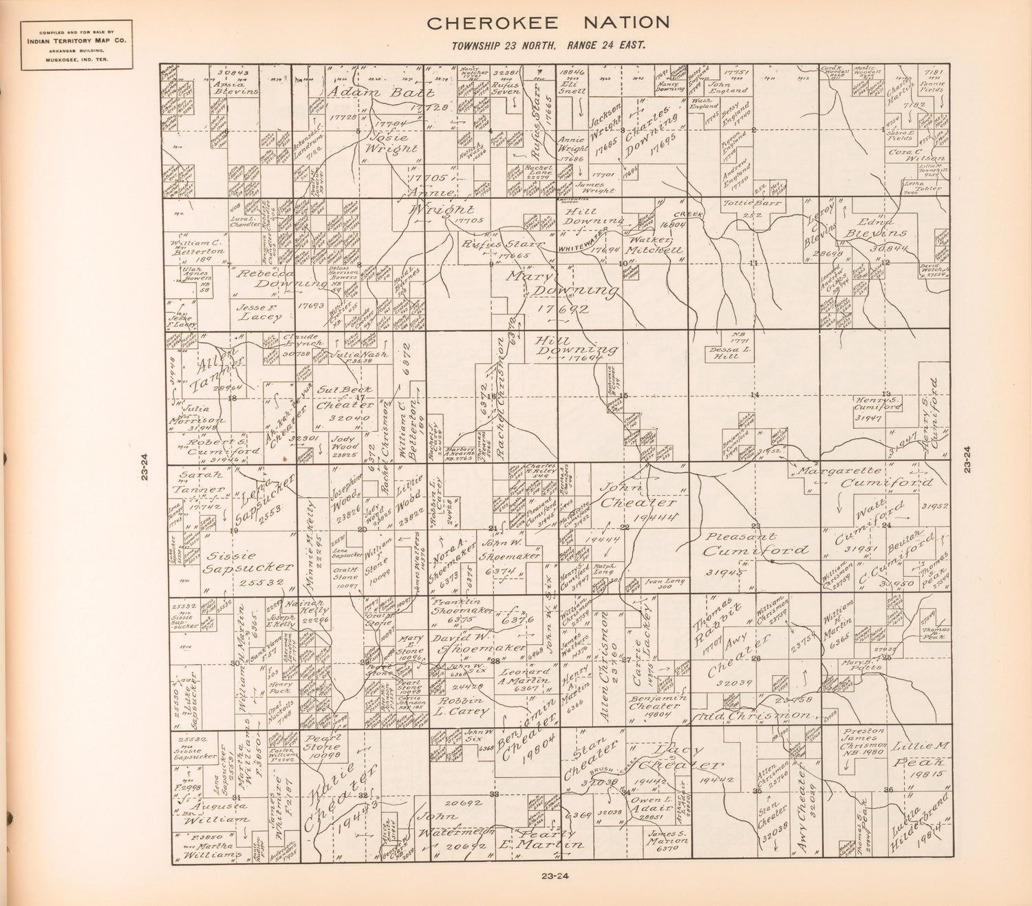 Township 23 North, Range 24 East from Cherokee Nation 1909 by Relic Map Company