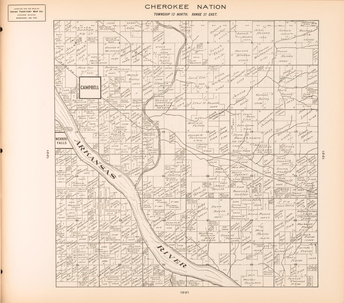 Township 12 North, Range 21 East from Cherokee Nation 1909 by Relic Map Company