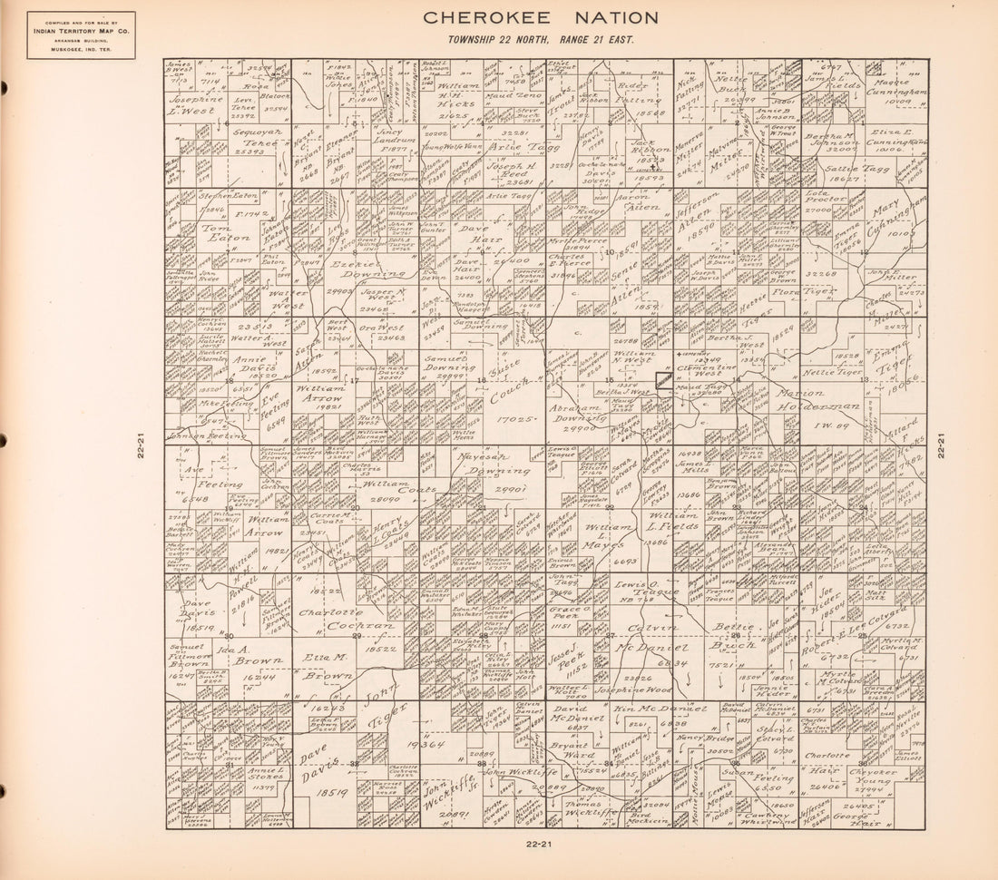 Township 22 North, Range 21 East from Cherokee Nation 1909 by Relic Map Company