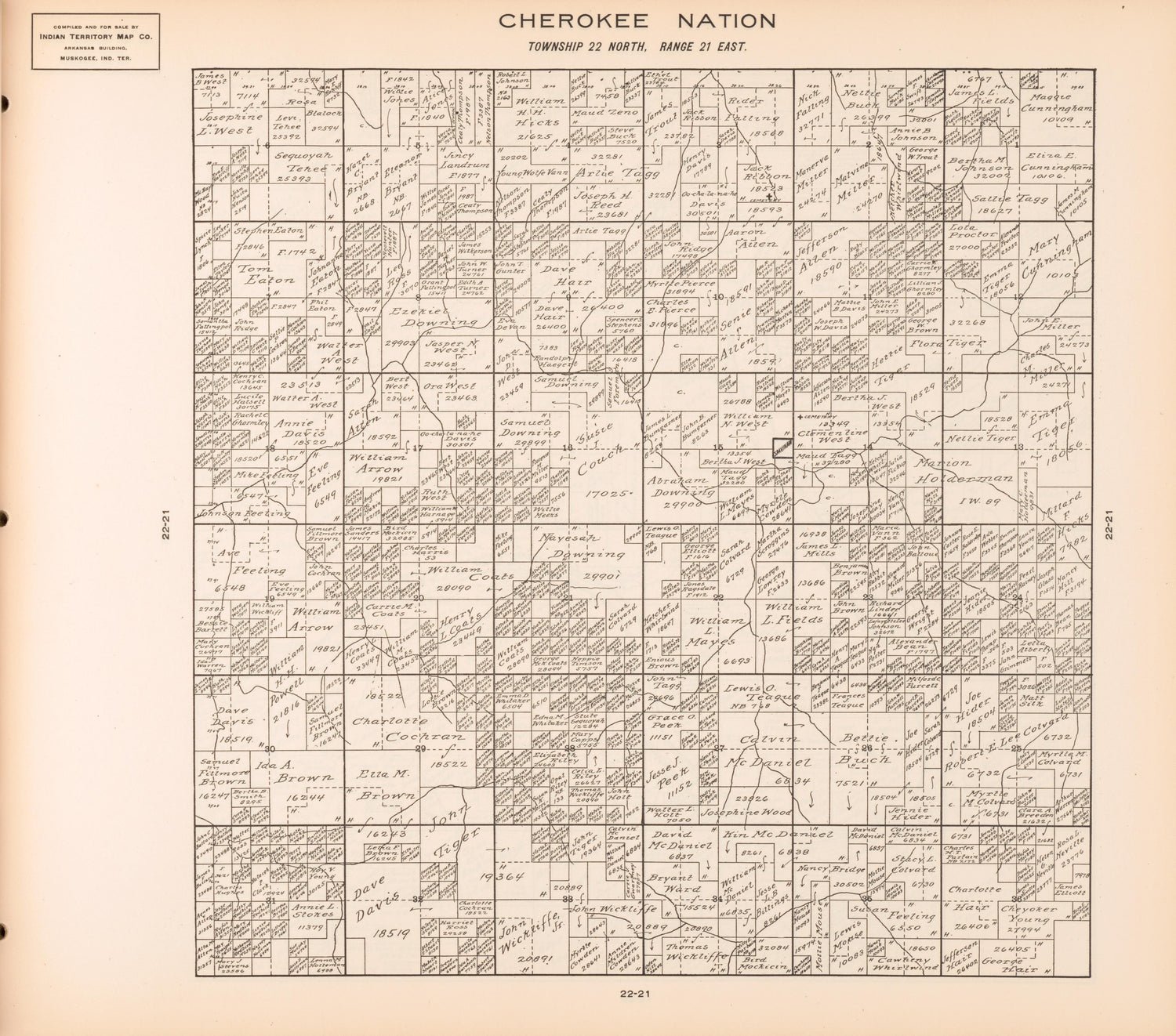 Township 22 North, Range 21 East from Cherokee Nation 1909 by Relic Map Company
