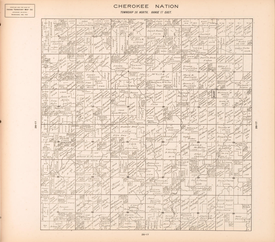 Township 26 North, Range 17 East from Cherokee Nation 1909 by Relic Map Company
