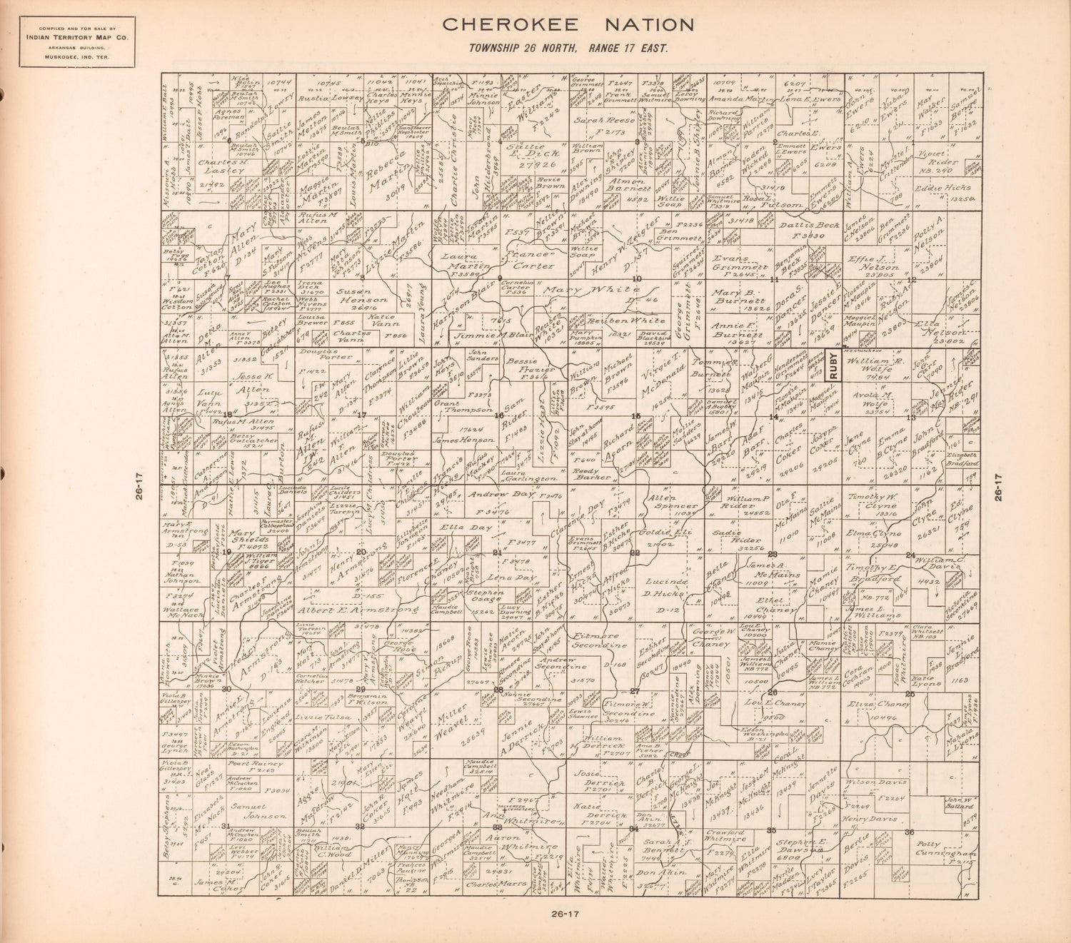 Township 26 North, Range 17 East from Cherokee Nation 1909 by Relic Map Company
