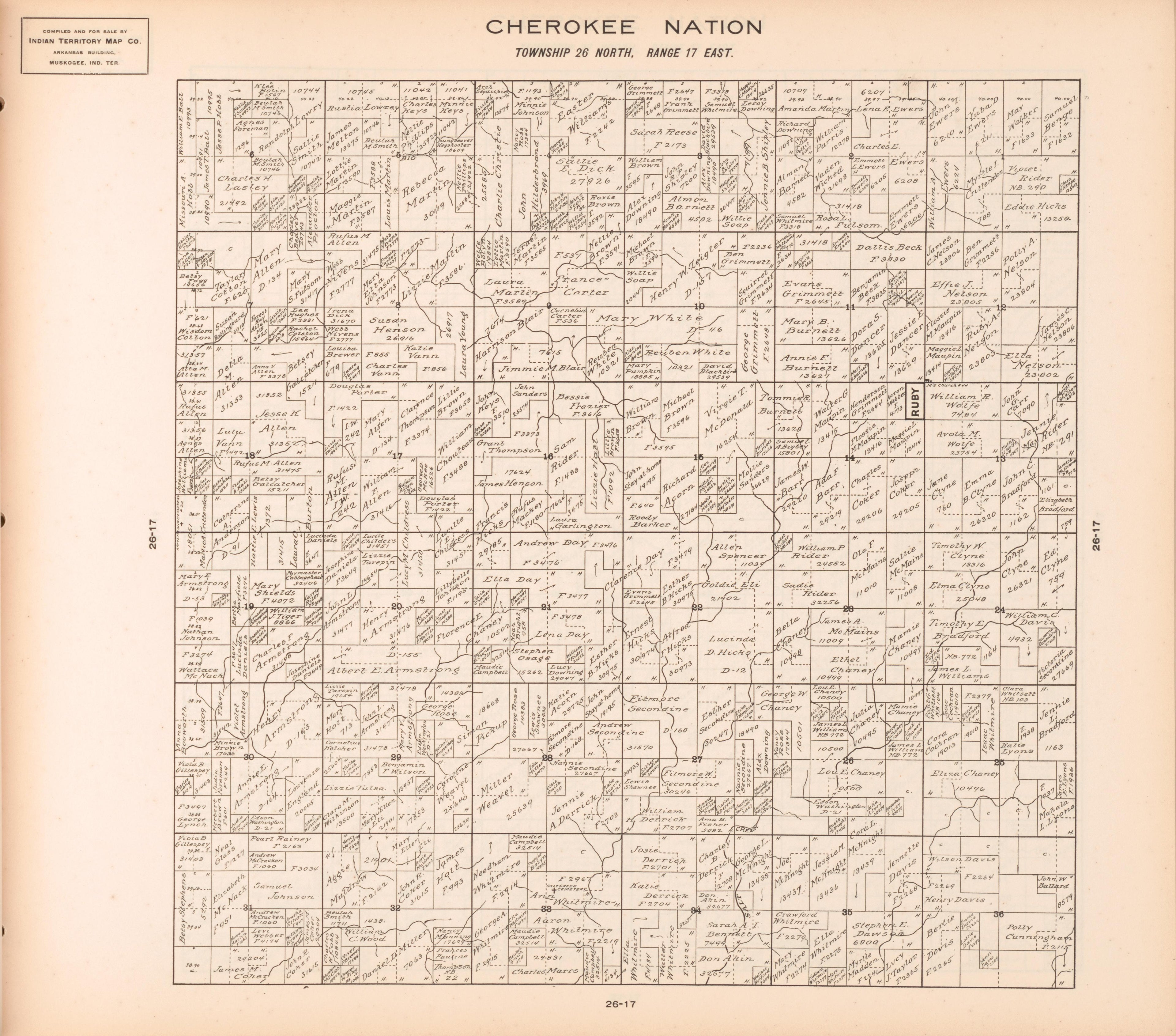 Township 26 North, Range 17 East from Cherokee Nation 1909 by Relic Map Company