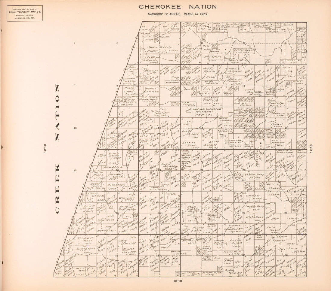 Township 12 North, Range 18 East from Cherokee Nation 1909 by Relic Map Company