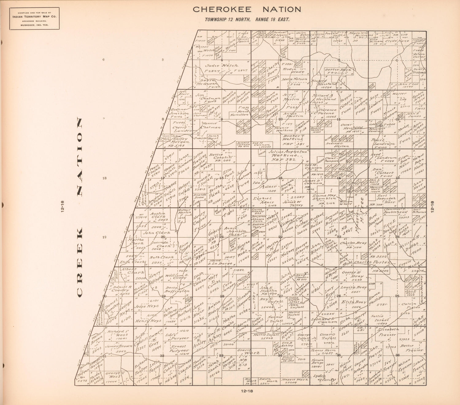 Township 12 North, Range 18 East from Cherokee Nation 1909 by Relic Map Company